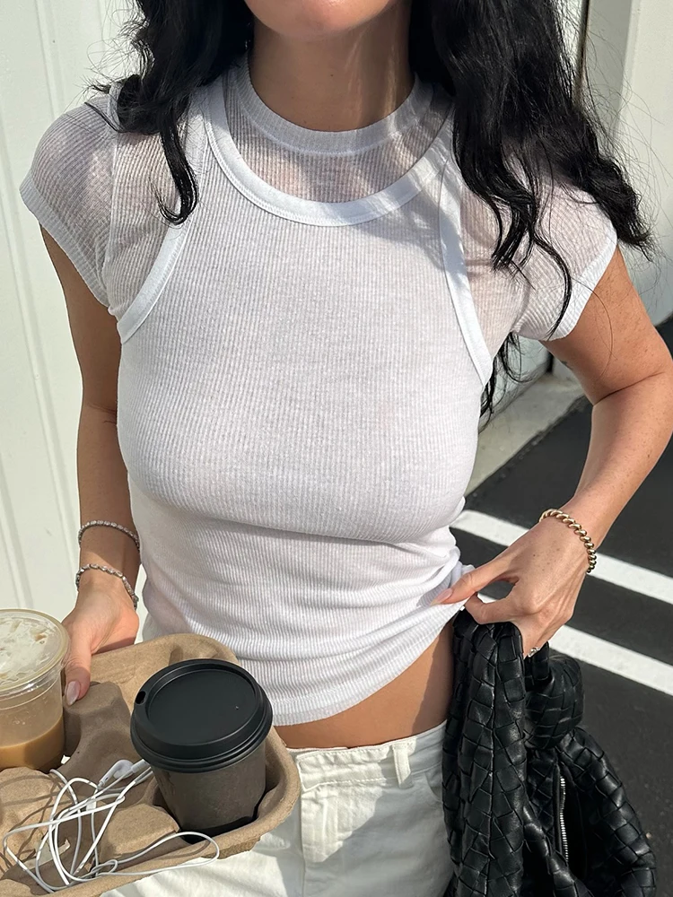 Sisterlinda Casual Solid T-shirts Summer Basic Short Sleeve Stacked Fake 2 Piece Tops Female Skinny Trend All-matched Streetwear
Sisterlinda Casual Solid T-shirts Summer Basic Short Sleeve Stacked Fake 2 Piece Tops Female Skinny Trend All-matched Streetwear