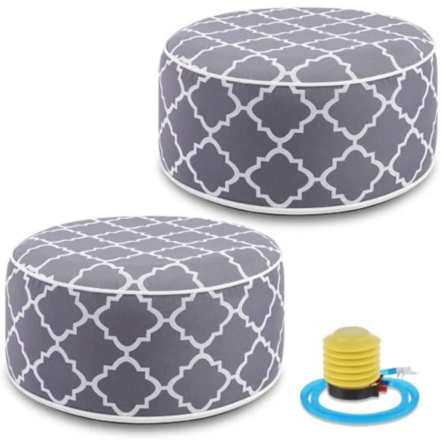 2 Pack Outdoor/Indoor Inflatable Ottoman, All Weather Round Pouf with Handle D21 x H9, Water Repellent Portable Footstool Pouf
2 Pack Outdoor/Indoor Inflatable Ottoman, All Weather Round Pouf with Handle D21 x H9, Water Repellent Portable Footstool Pouf