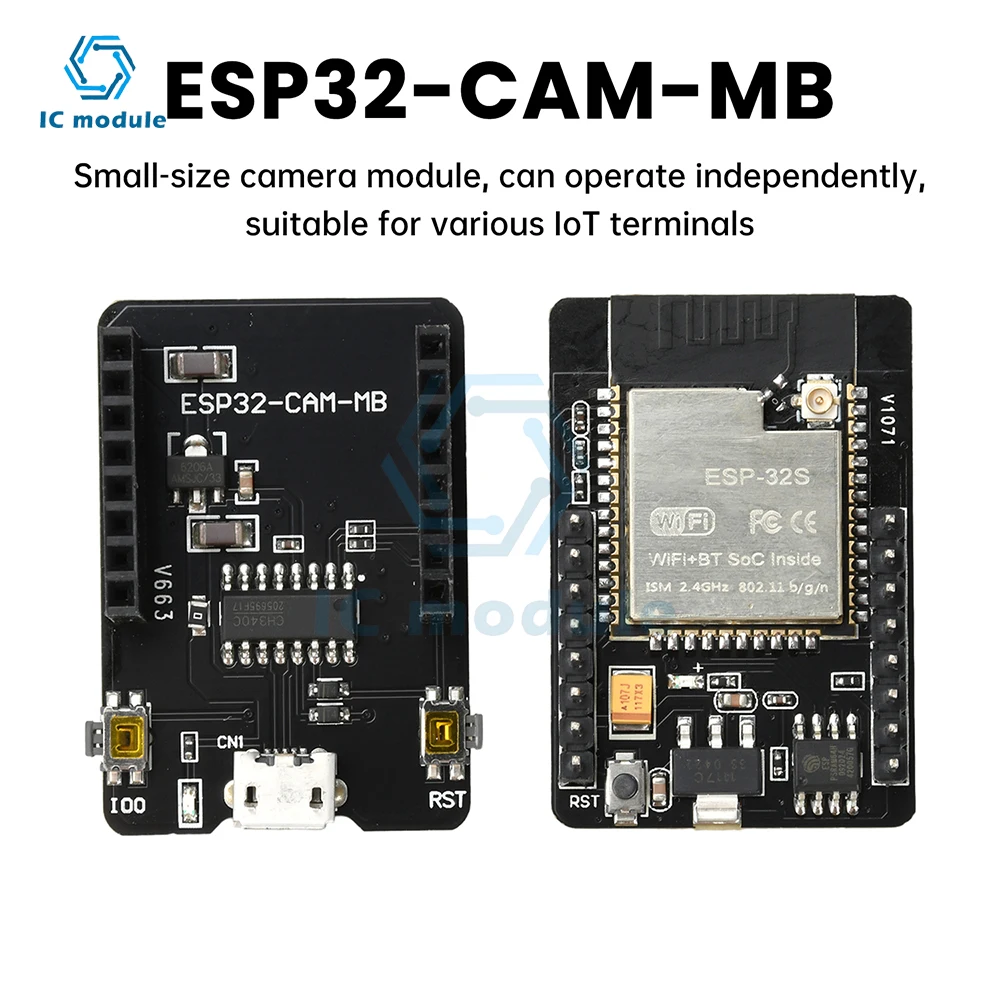 ESP32-CAM-MB MICRO USB/Type C ESP32 WIFI BT Development Board with OV3660 Camera Module CH340
ESP32-CAM-MB MICRO USB/Type C ESP32 WIFI BT Development Board with OV3660 Camera Module CH340