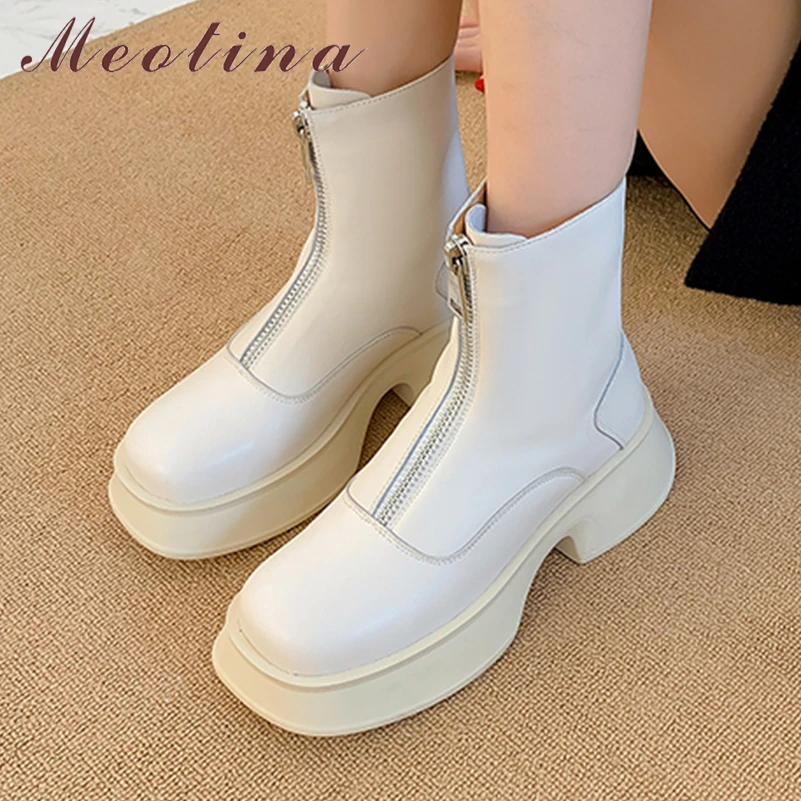 Meotina Women Genuine Leather Ankle Boots Round Toe Platform Block Mid Heels Wool Zipper Short Boots Ladies Fashion Shoes Winter
Meotina Women Genuine Leather Ankle Boots Round Toe Platform Block Mid Heels Wool Zipper Short Boots Ladies Fashion Shoes Winter