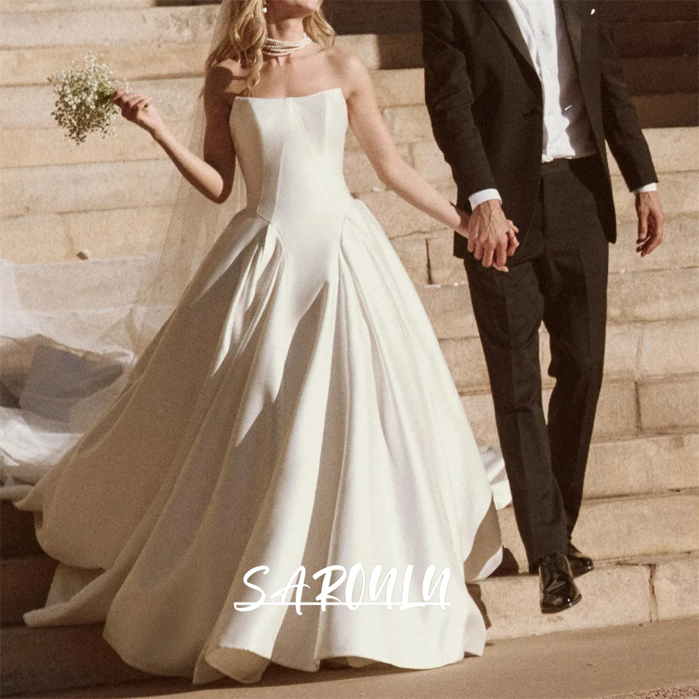 Ballet Waistline Satin Wedding Dress for Bridal 2025, Strapless A-line Long Bride Dresses Court Train Customized Bridal Gown
Ballet Waistline Satin Wedding Dress for Bridal 2025, Strapless A-line Long Bride Dresses Court Train Customized Bridal Gown