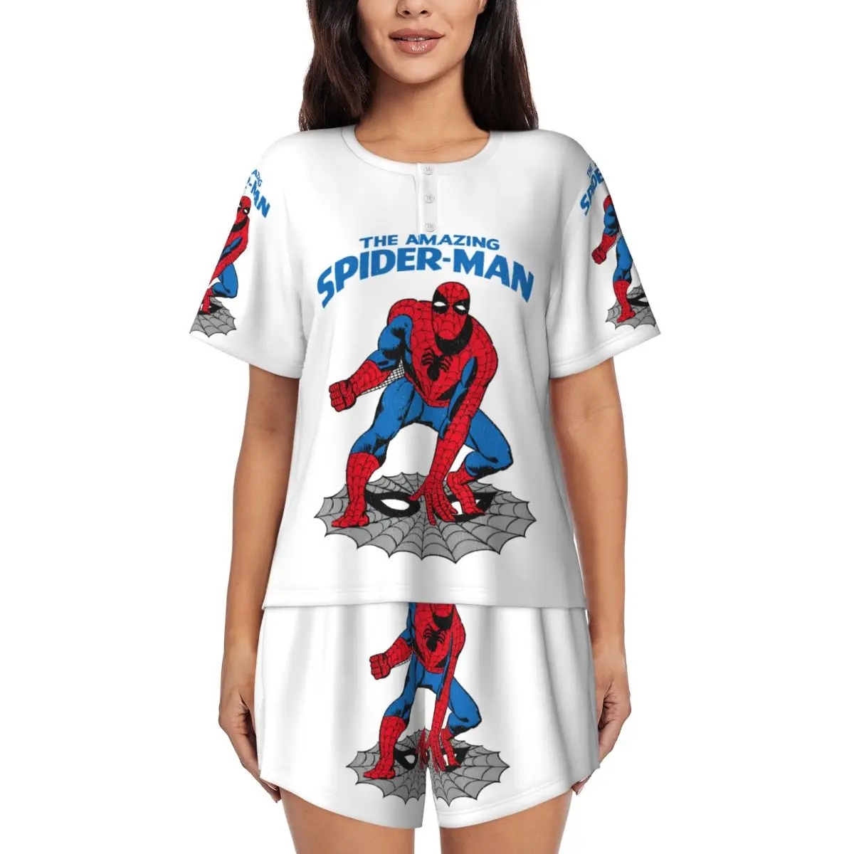 Custom Print Women's Classic Movie Hero Spider Man Pajamas Set Short Sleeve 2 Piece Sleepwear Pjs Lounge Sets
Custom Print Women's Classic Movie Hero Spider Man Pajamas Set Short Sleeve 2 Piece Sleepwear Pjs Lounge Sets