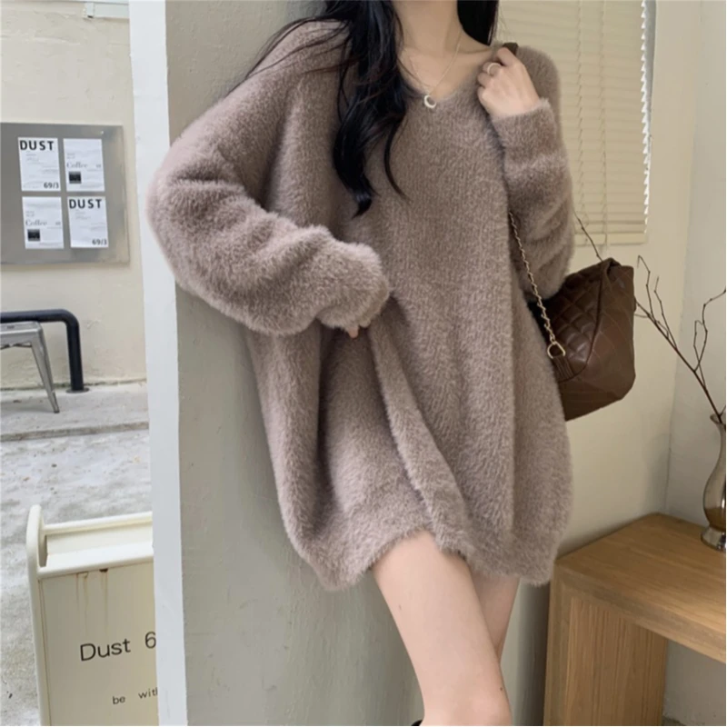 Autumn Winter Mink Fleece Sweater Women's Knitted Pullovers Thick Loose Casual Outerwear Solid O Neck Oversize Jumpers Women
Autumn Winter Mink Fleece Sweater Women's Knitted Pullovers Thick Loose Casual Outerwear Solid O Neck Oversize Jumpers Women