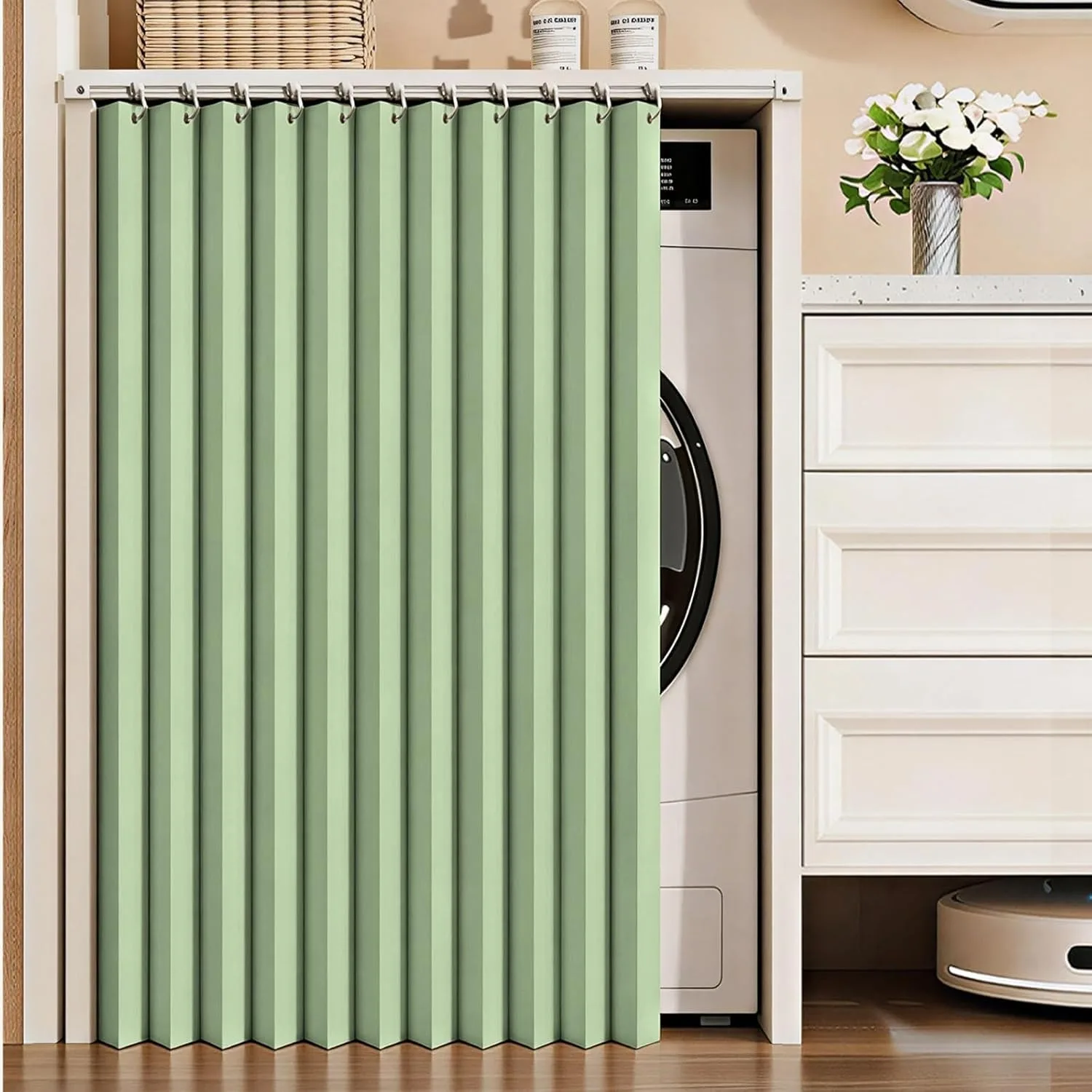 Magnetic Folding Cabinet Curtain for Washing Machine, Kitchen Cupboard Door Cover with Self-Adhesive Track
Magnetic Folding Cabinet Curtain for Washing Machine, Kitchen Cupboard Door Cover with Self-Adhesive Track