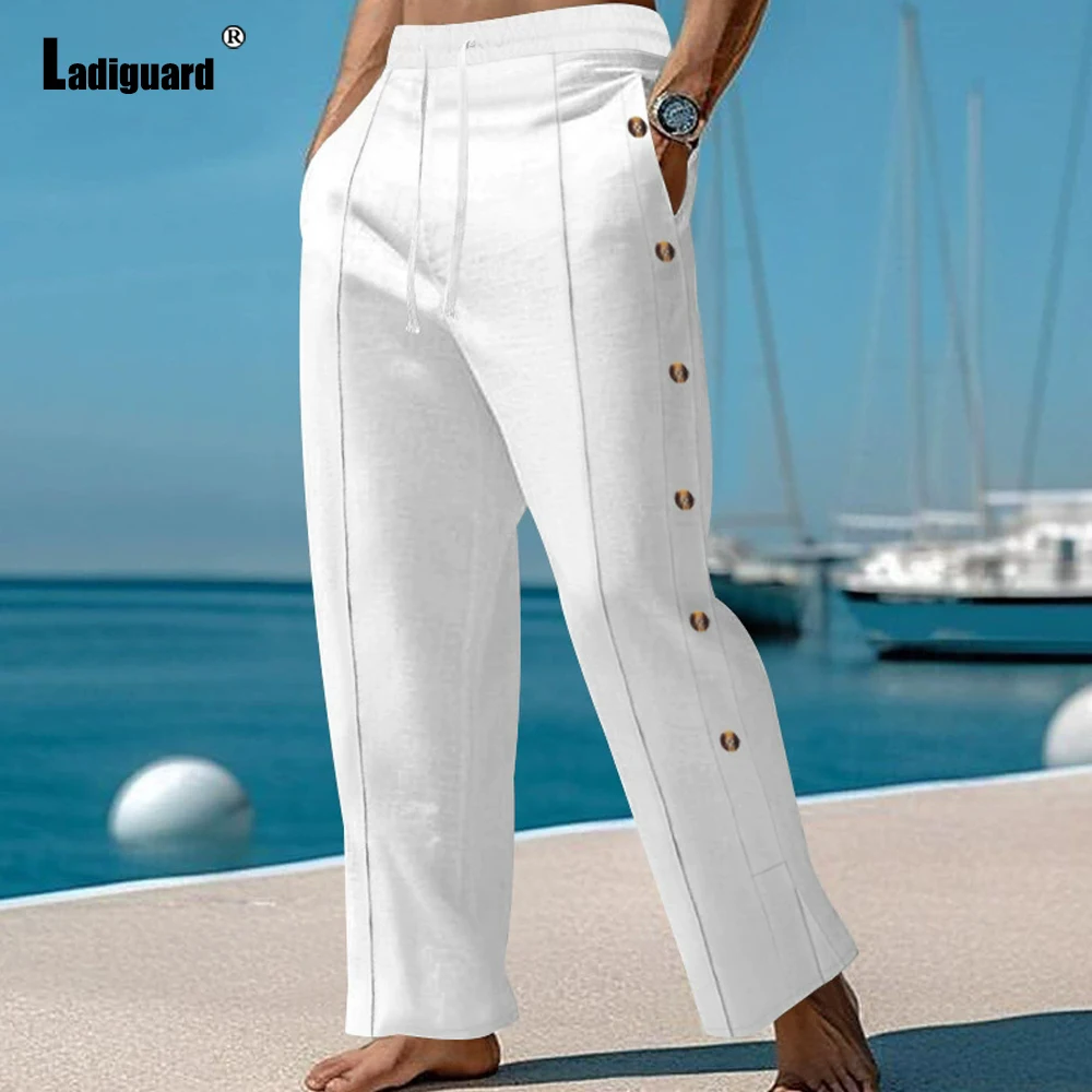 Ladiguard Plus Size Mens Casual Straight Leg Beach Pants Solid White Full-Length Trouser Men Fashion Multi-buttons Wide Pant New
Ladiguard Plus Size Mens Casual Straight Leg Beach Pants Solid White Full-Length Trouser Men Fashion Multi-buttons Wide Pant New