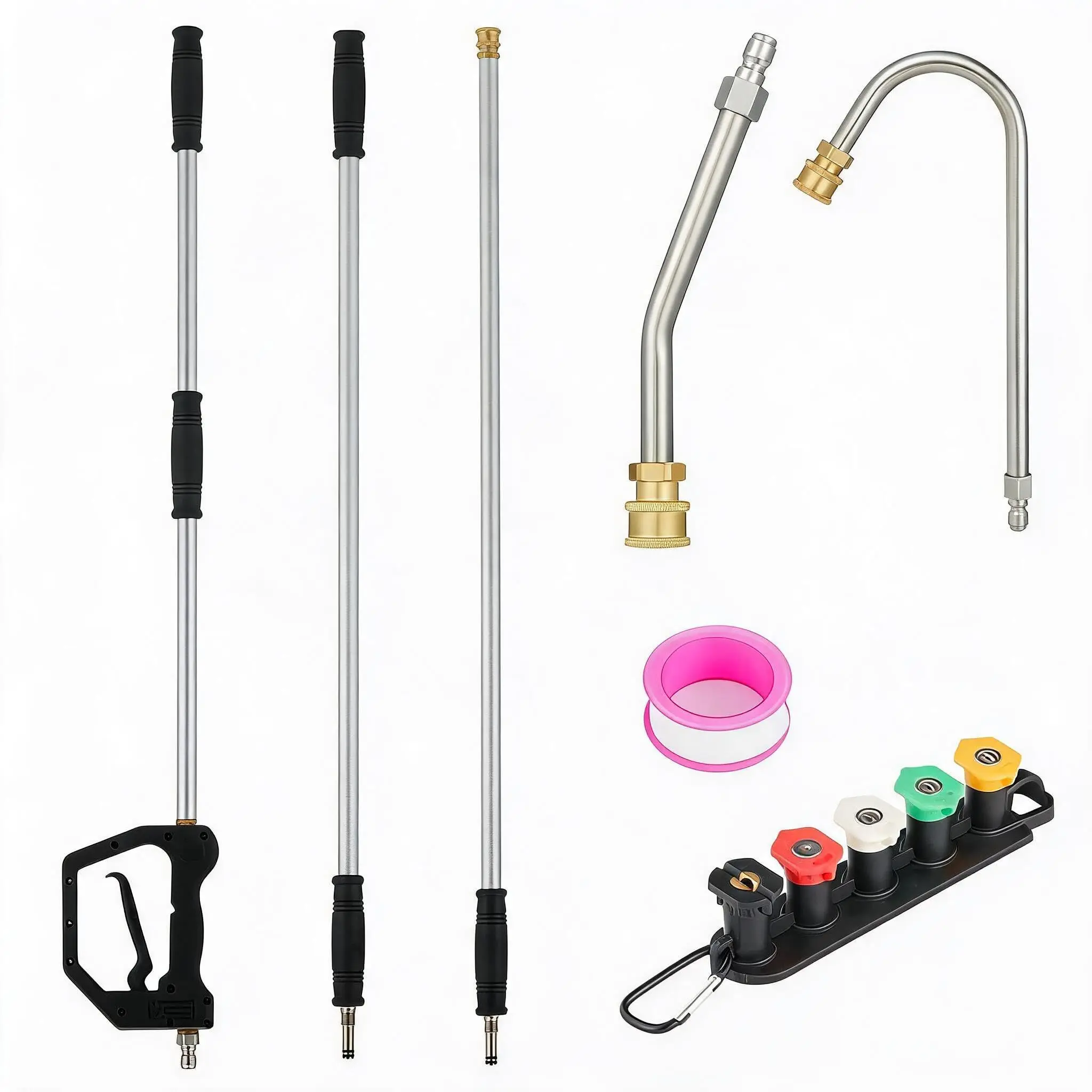 Telescopic Pressure Washer Extension Wand, 12ft/15ft Heavy Duty Aluminium 3-Section Pole, Curved & u-Shape Joints, Quick-Connect Nozzles, Trigger Handle, for Roof, Gutter, Car Cleaning
Telescopic Pressure Washer Extension Wand, 12ft/15ft Heavy Duty Aluminium 3-Section Pole, Curved & u-Shape Joints, Quick-Connect Nozzles, Trigger Handle, for Roof, Gutter, Car Cleaning