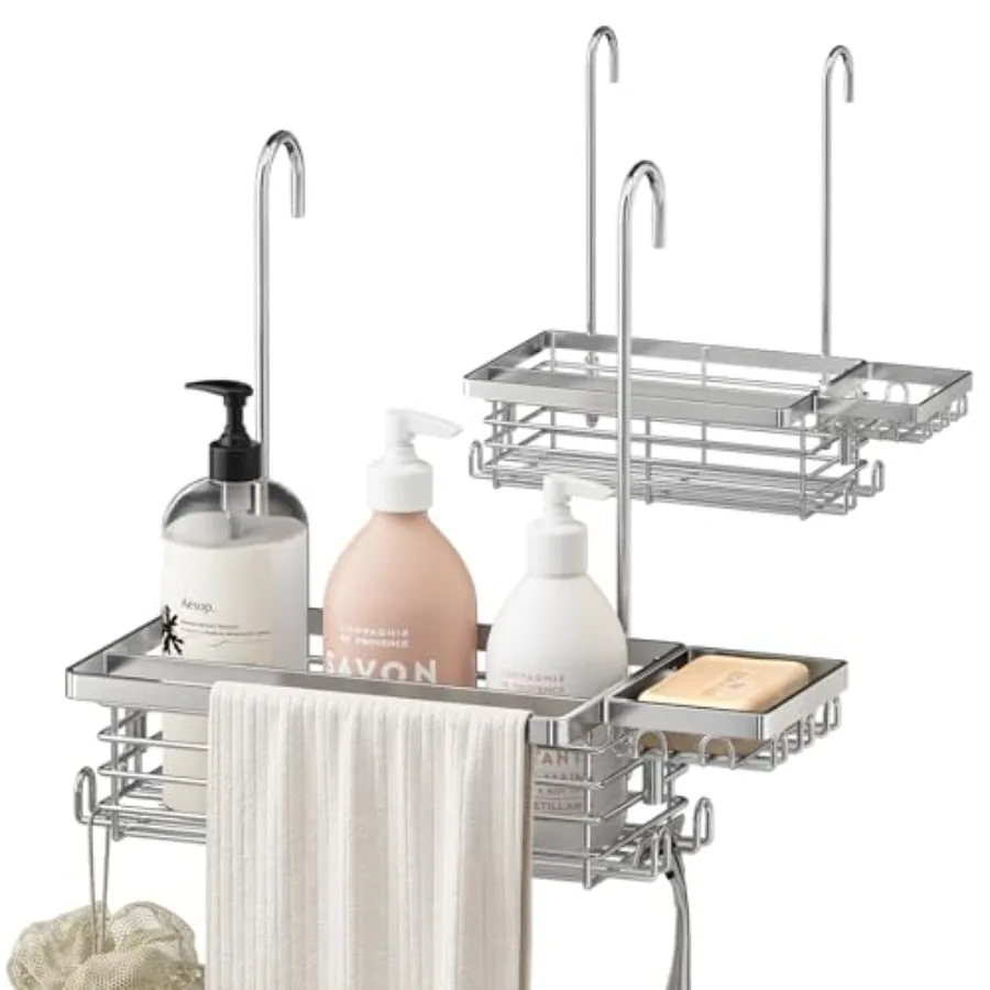 Hanging Shower Caddy 304 Stainless Steel Shower Organizer with Towel Bar and Hooks Over Shower Rod Towel Bar or Glass Panel Sto
Hanging Shower Caddy 304 Stainless Steel Shower Organizer with Towel Bar and Hooks Over Shower Rod Towel Bar or Glass Panel Sto