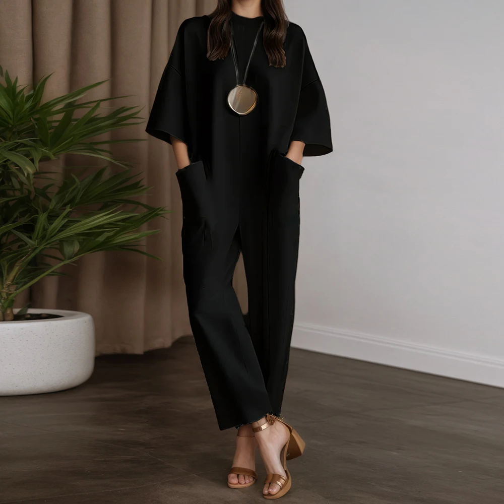 Plus Size Solid Color Elegant Women Jumpsuit Half Sleeve Round Neck Big Pockets Long Pants Jumpsuits Loose Casual Female Romper
Plus Size Solid Color Elegant Women Jumpsuit Half Sleeve Round Neck Big Pockets Long Pants Jumpsuits Loose Casual Female Romper