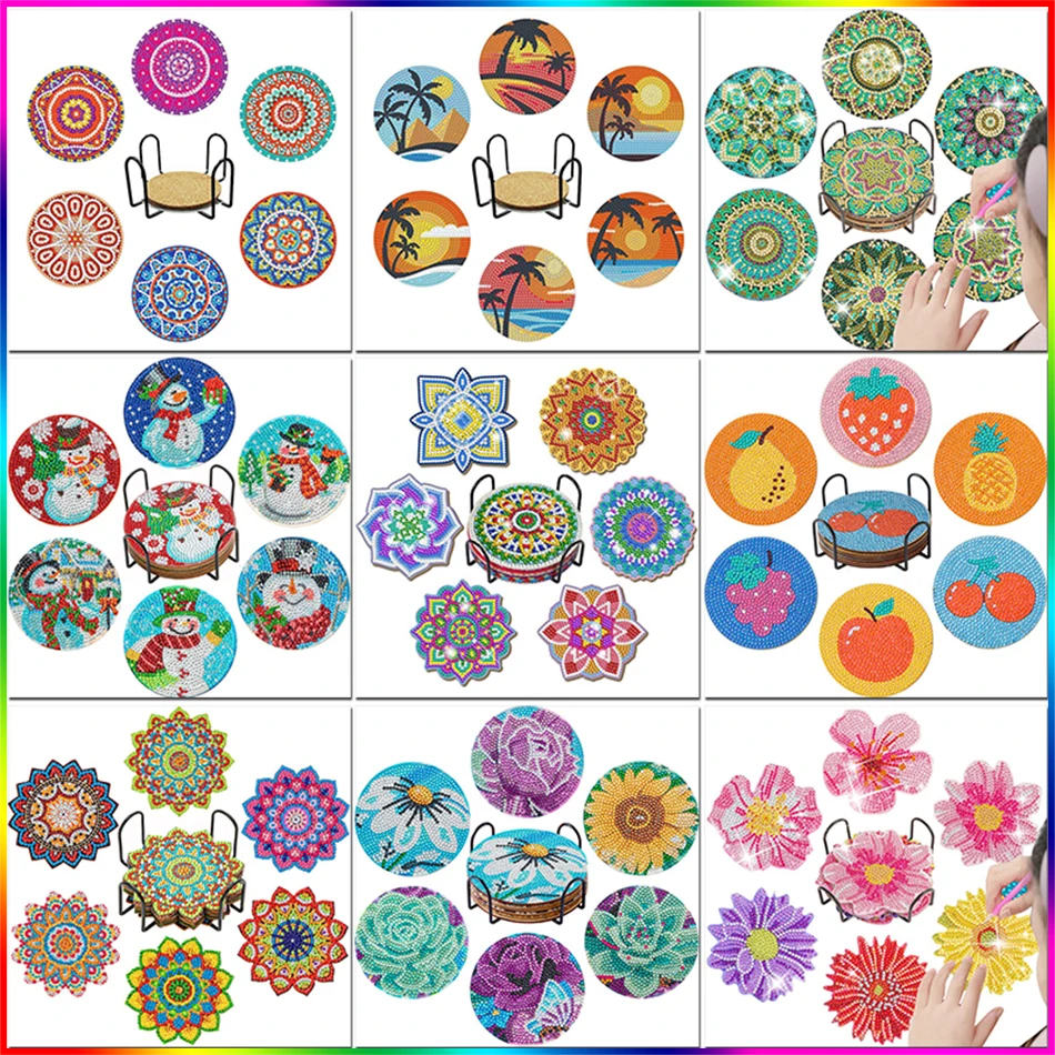 6pc/sets DIY Diamond Painting Coasters Full Drill Diamond Mosaic Mandala Round Cup Coasters With Holder Dining Table Decoration
6pc/sets DIY Diamond Painting Coasters Full Drill Diamond Mosaic Mandala Round Cup Coasters With Holder Dining Table Decoration