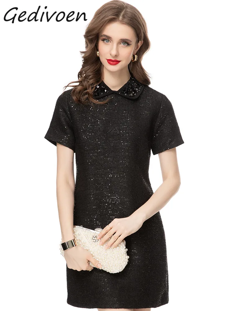 Gedivoen Autumn Fashion Designer Black Vintage Party Dress Women's Lapel Beading Sequins High Waist Slim Casual Mini Short Dress
Gedivoen Autumn Fashion Designer Black Vintage Party Dress Women's Lapel Beading Sequins High Waist Slim Casual Mini Short Dress