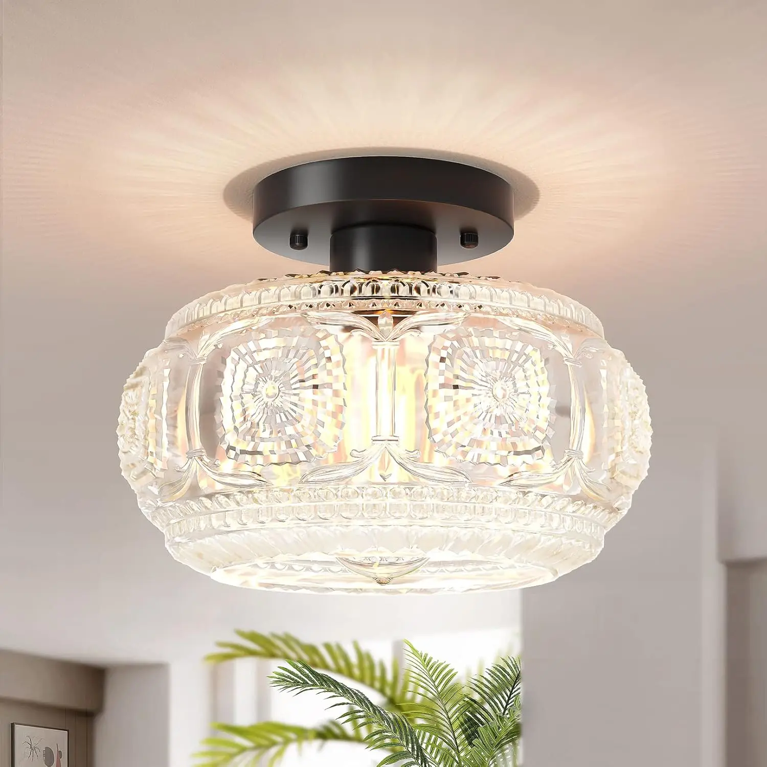 Black Semi Flush Mount Ceiling Light, Globe Glass Fixture for Hallway, Porch, Kitchen, Bedroom
Black Semi Flush Mount Ceiling Light, Globe Glass Fixture for Hallway, Porch, Kitchen, Bedroom