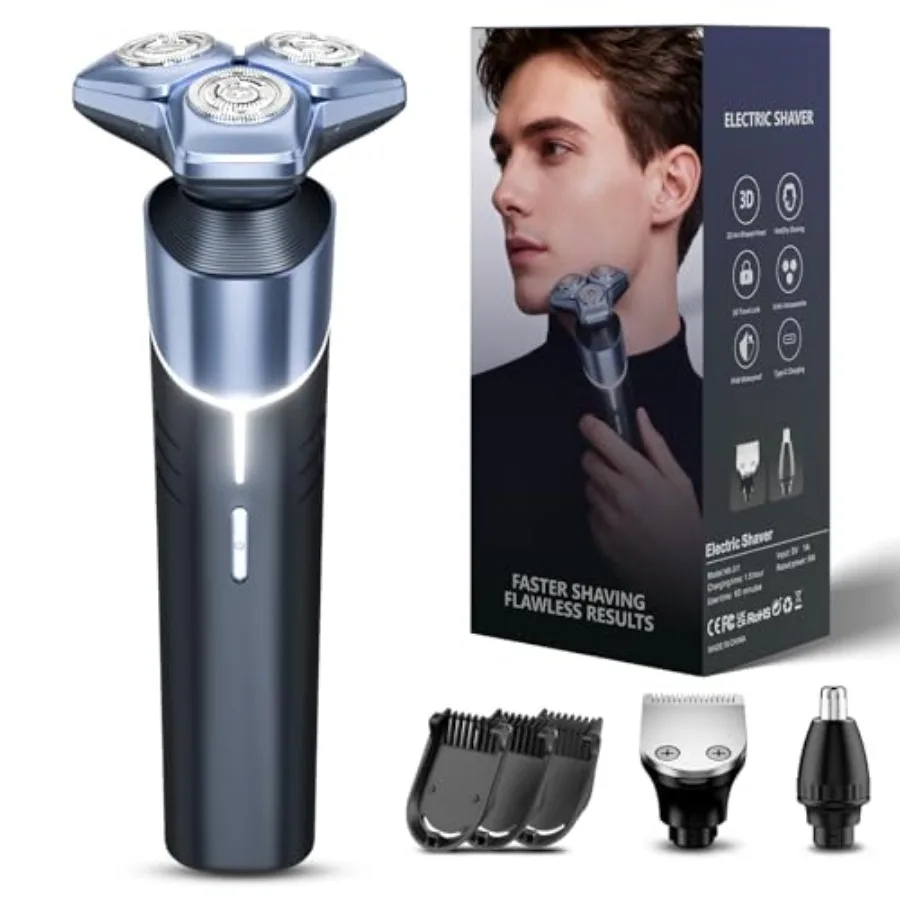 Electric Razor for Men 10000 RPM High Speed Motor 3D Floating Heads USB-C Fast Charging IPX8 Waterproof Travel Lock ICY Blue
Electric Razor for Men 10000 RPM High Speed Motor 3D Floating Heads USB-C Fast Charging IPX8 Waterproof Travel Lock ICY Blue