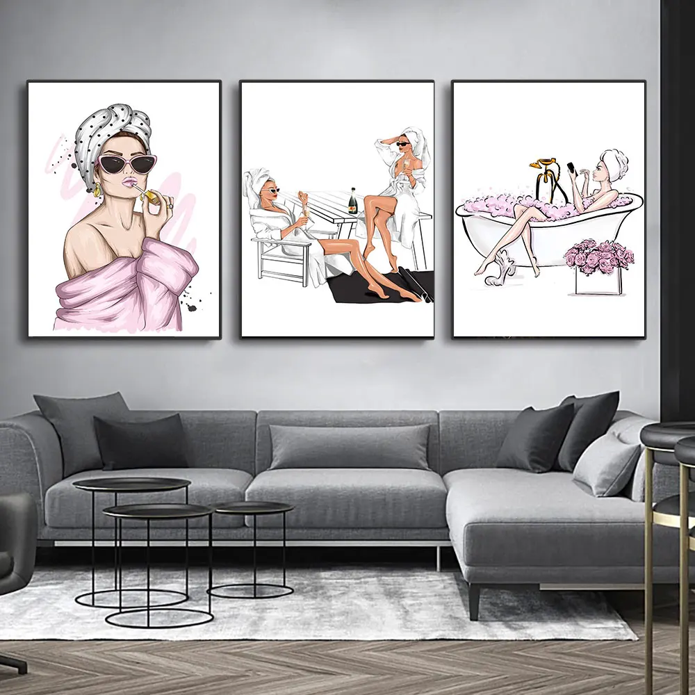 Fashion Girl Shower Set of 3 Canvas Painting Wall Cartoon Poster and Pink Prints for Room Mural Art Picture Home Decoration Gift
Fashion Girl Shower Set of 3 Canvas Painting Wall Cartoon Poster and Pink Prints for Room Mural Art Picture Home Decoration Gift