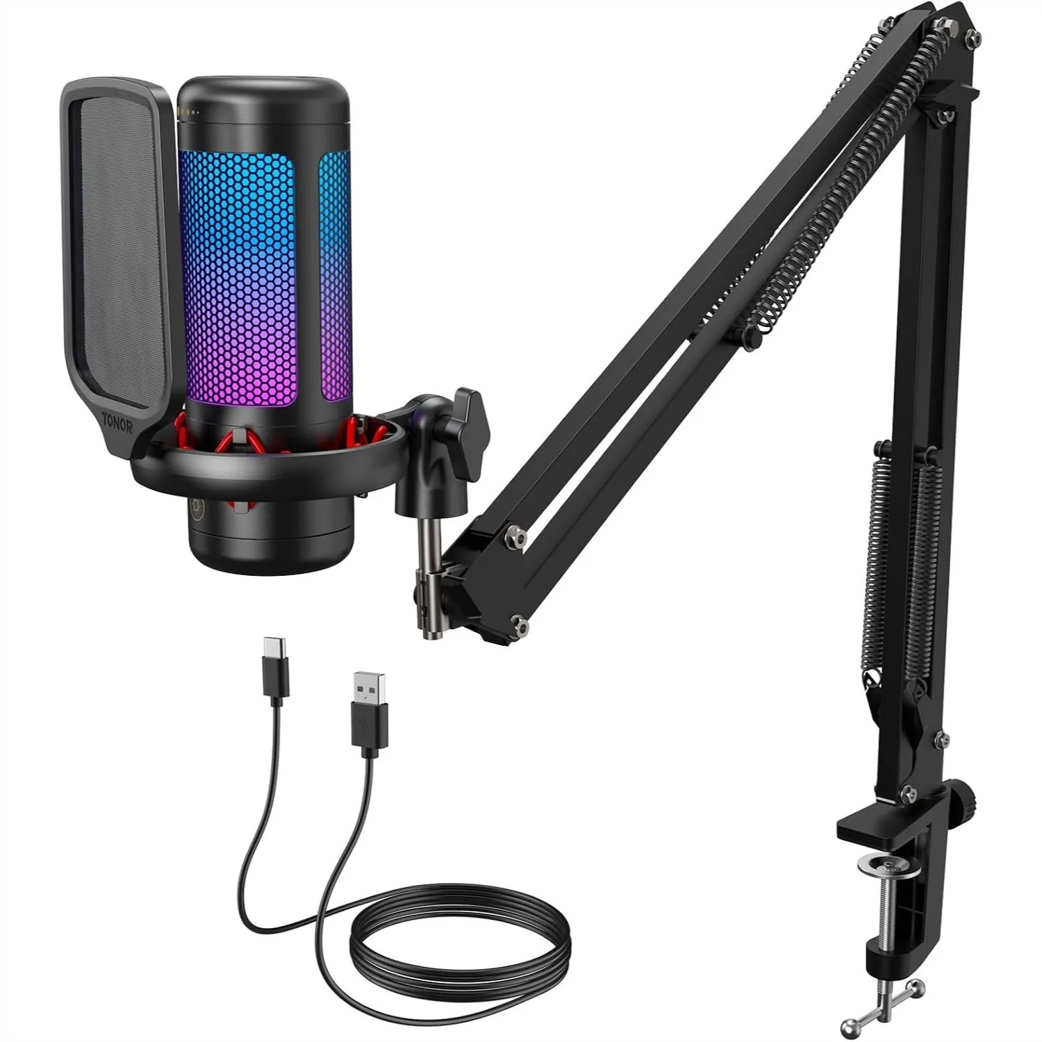 Gaming Microphone Set With Boom Arm Vocal Condenser Mic For PC With Stand USB Mic With Controllable RGB Light One Tap Mute Volume Control For Discord Twitch Streaming
Gaming Microphone Set With Boom Arm Vocal Condenser Mic For PC With Stand USB Mic With Controllable RGB Light One Tap Mute Volume Control For Discord Twitch Streaming