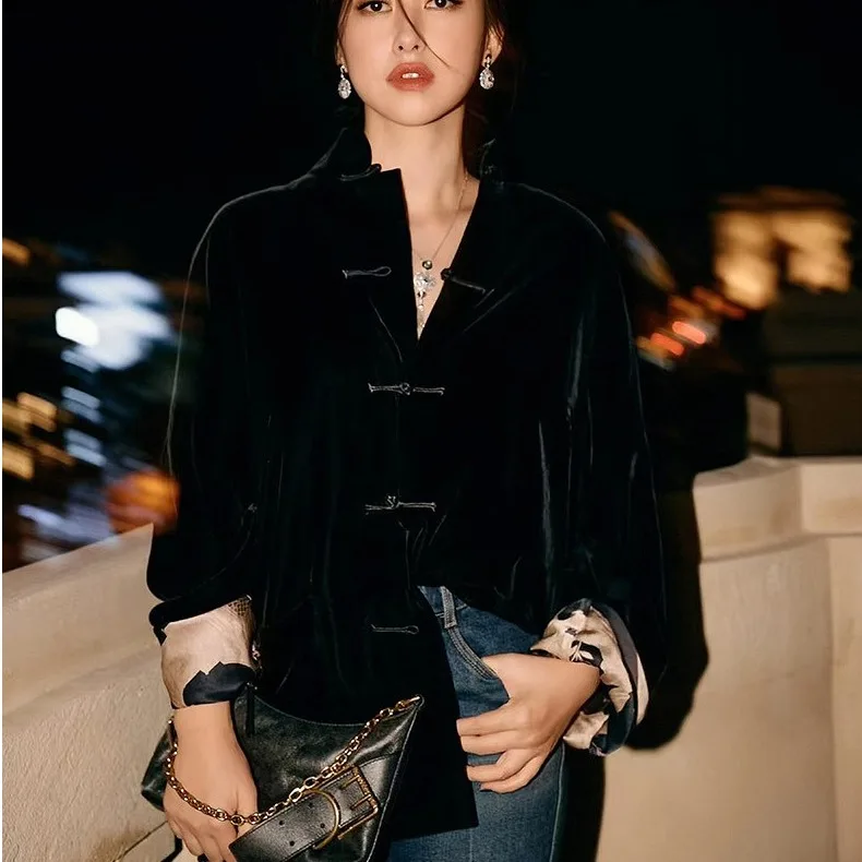 Bla Velvet Chinese Sle irt Women's Long Sve Button up Top Trendy Commute Sle Loose Fit Pure Color Polyester Fiber
Bla Velvet Chinese Sle irt Women's Long Sve Button up Top Trendy Commute Sle Loose Fit Pure Color Polyester Fiber