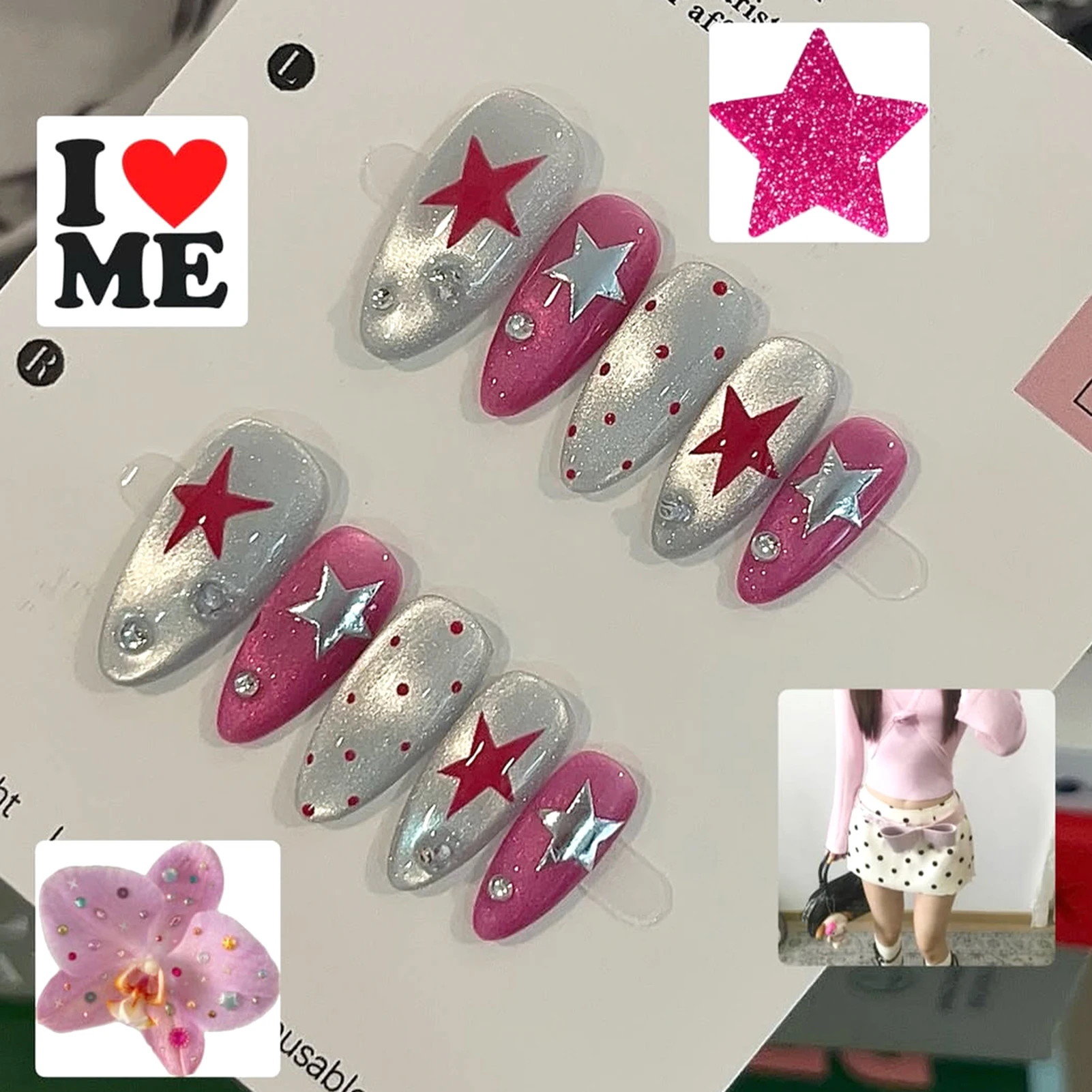 Rose-Pink Silver Star Polka Dot Y2K Style Press On Nails 24 Pieces Durable Resin Comfort Fit
Rose-Pink Silver Star Polka Dot Y2K Style Press On Nails 24 Pieces Durable Resin Comfort Fit