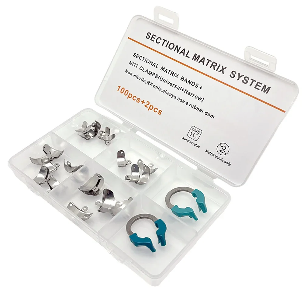 102Pcs Dental Matrix Bands Sectional Contoured Metal Matrices Clamp Ring Elasticiry Matrix Strips Dentist Tools
102Pcs Dental Matrix Bands Sectional Contoured Metal Matrices Clamp Ring Elasticiry Matrix Strips Dentist Tools