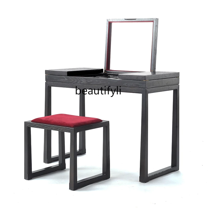 New Chinese Style Dressing Table Master Bedroom Solid Wood Flip Mirror Folding Makeup Table Computer Desk Integrated
New Chinese Style Dressing Table Master Bedroom Solid Wood Flip Mirror Folding Makeup Table Computer Desk Integrated