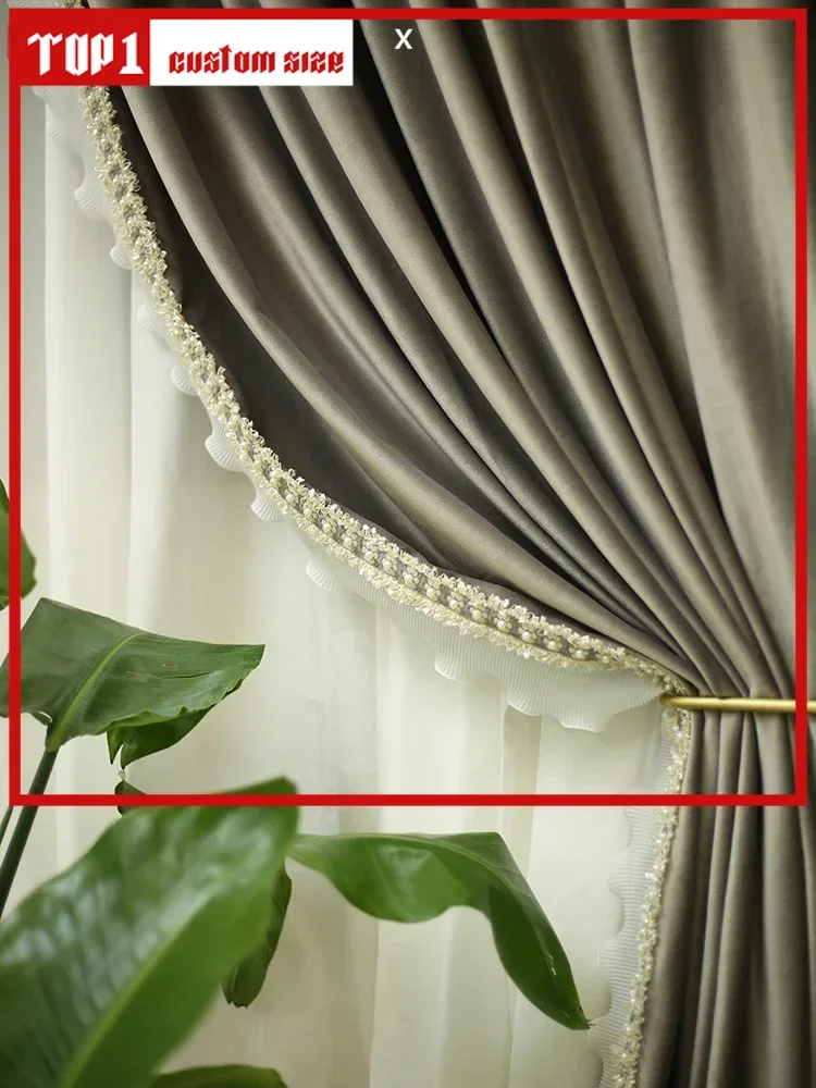 French High-end Velvet Lace Stitching High Shading Curtains For Living Room And Bedroom Customized Products
French High-end Velvet Lace Stitching High Shading Curtains For Living Room And Bedroom Customized Products
