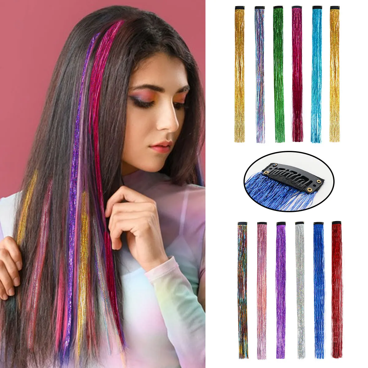  12 Colors Women Glitter Rainbow Hair Tinsel Clip-in Extensions, Synthetic Multicolor Sparkly Hair Accessories for Daily Even
12 Colors Women Glitter Rainbow Hair Tinsel Clip-in Extensions, Synthetic Multicolor Sparkly Hair Accessories for Daily Even