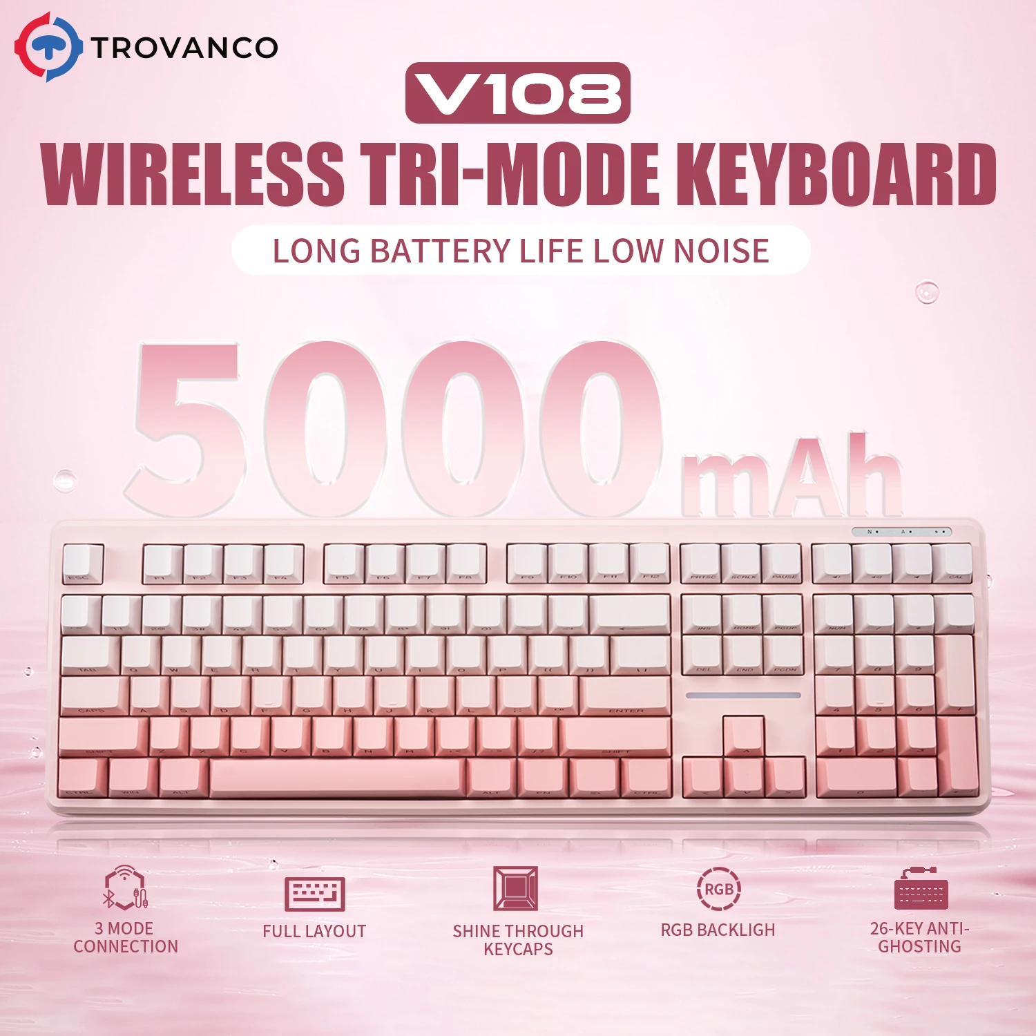 V108 Pro Bluetooth Keyboard Wired&Wirel 2.4G Full Layout RGB Backlit Low Noise for Office gaming Membrane Keyboard
V108 Pro Bluetooth Keyboard Wired&Wirel 2.4G Full Layout RGB Backlit Low Noise for Office gaming Membrane Keyboard