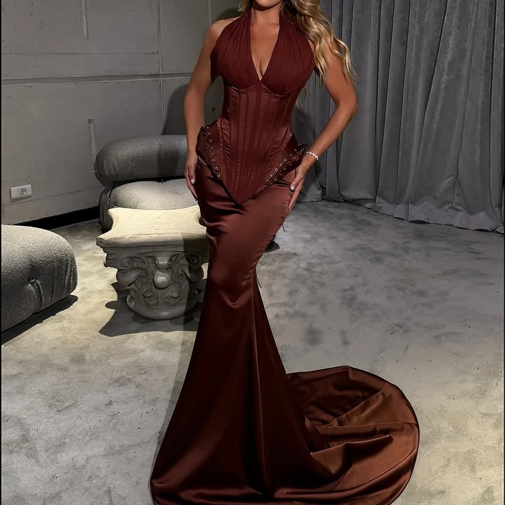 Customized Mermaid Evening Dresses Floor-length V-neck Sleeveless Prom Gown Fashion Lace-up Backless Simple Draped Party Gown
Customized Mermaid Evening Dresses Floor-length V-neck Sleeveless Prom Gown Fashion Lace-up Backless Simple Draped Party Gown