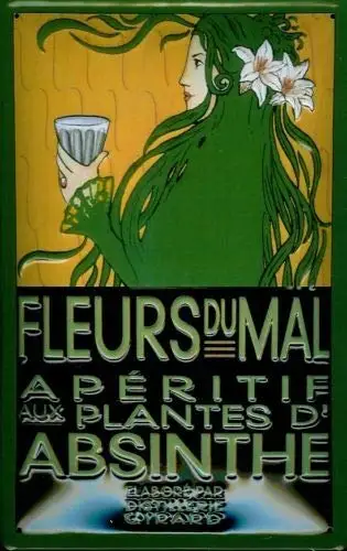 Цветы Du Mal Absinthe, металлический жестяной знак 8x12 дюймов, декор для кухни и гаража
Цветы Du Mal Absinthe, металлический жестяной знак 8x12 дюймов, декор для кухни и гаража