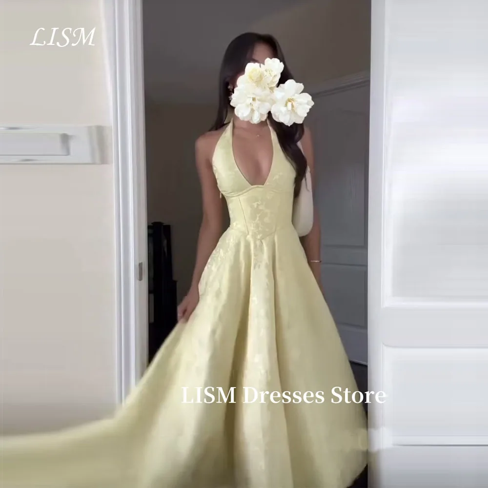 LISM Yellow A-Line Halter Evening Dresses Photo Shoot Taffeta Sleeveless Ankle Length Elegant Prom Gowns Customized Corsets
LISM Yellow A-Line Halter Evening Dresses Photo Shoot Taffeta Sleeveless Ankle Length Elegant Prom Gowns Customized Corsets