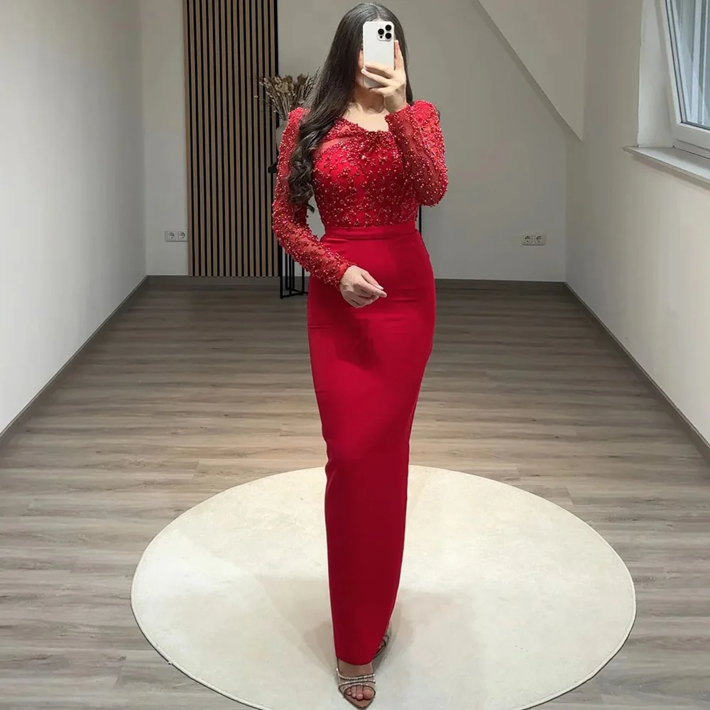 Red Evening Dress Customized Pearls Long Sleeves Beading Sheath Cocktail Party Gown Formal Prom Dresses for Special Occasion
Red Evening Dress Customized Pearls Long Sleeves Beading Sheath Cocktail Party Gown Formal Prom Dresses for Special Occasion