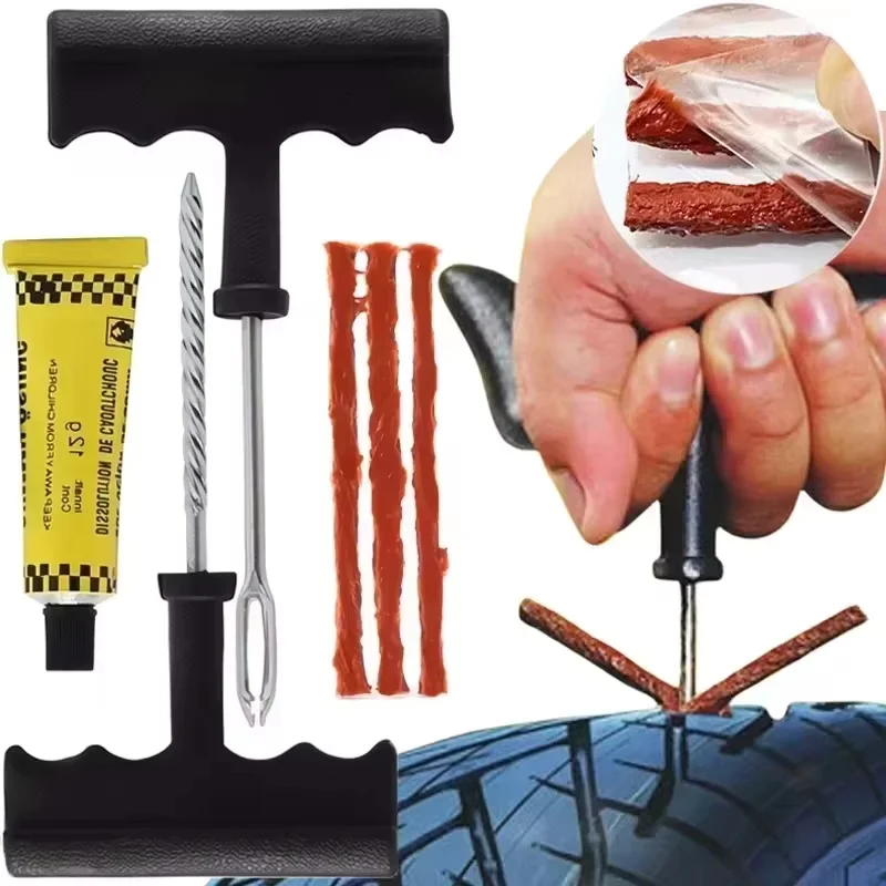 Car Tire Repair Tool Kit with Rubber Strips Tubeless Tyre Puncture Studding Plug Set Motorcycle Truck Vacuum Tire Repair Tool
Car Tire Repair Tool Kit with Rubber Strips Tubeless Tyre Puncture Studding Plug Set Motorcycle Truck Vacuum Tire Repair Tool