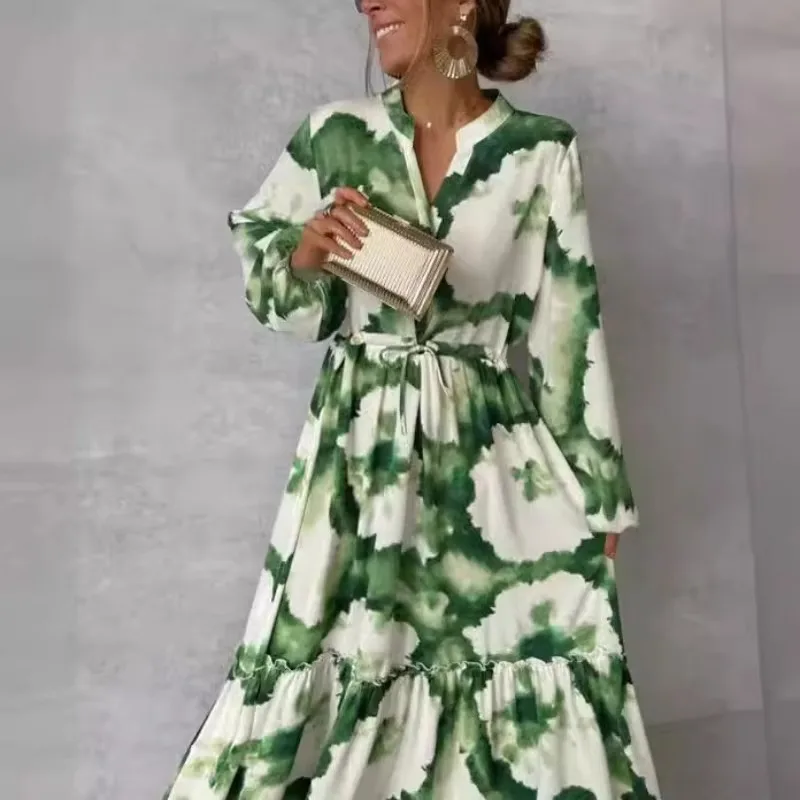 2024 Female Party Vestido Summer Elegant Women Maxi Dresses Fashion Green Print Long Sleeve V Neck Waist Adjustment Long Dress
2024 Female Party Vestido Summer Elegant Women Maxi Dresses Fashion Green Print Long Sleeve V Neck Waist Adjustment Long Dress