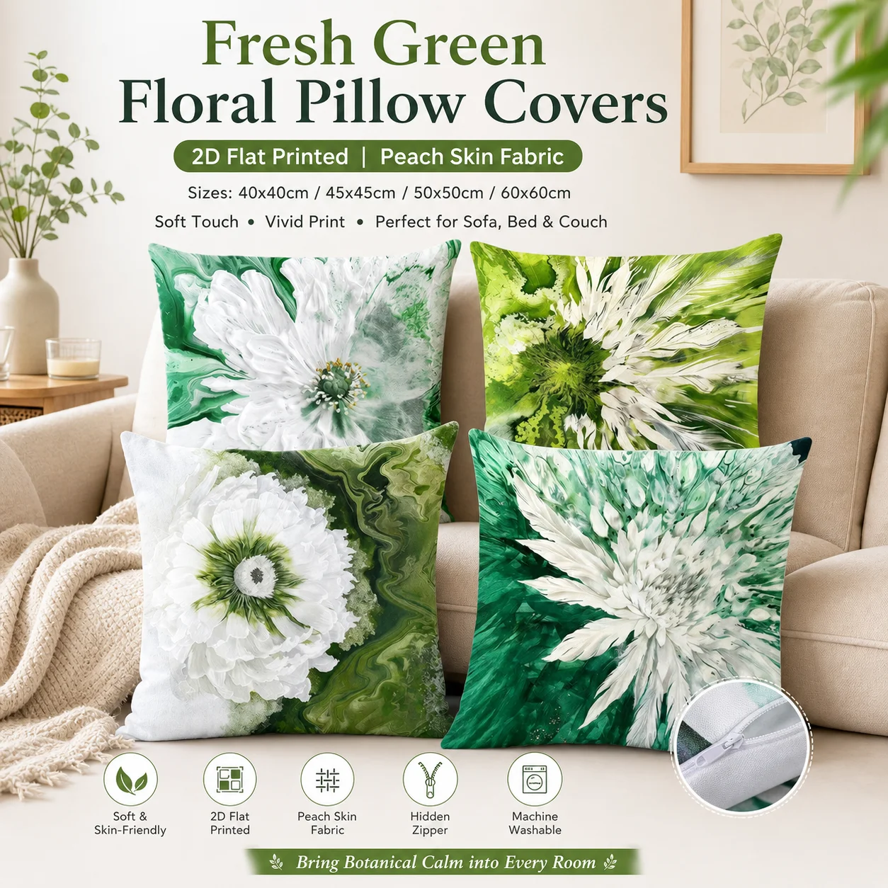 Vivid Green Abstract Floral Pillowcase Peach Skin 2D Flat Printed Pillow Cover for Couch Bed Living Room Indoor Accent Decor
Vivid Green Abstract Floral Pillowcase Peach Skin 2D Flat Printed Pillow Cover for Couch Bed Living Room Indoor Accent Decor