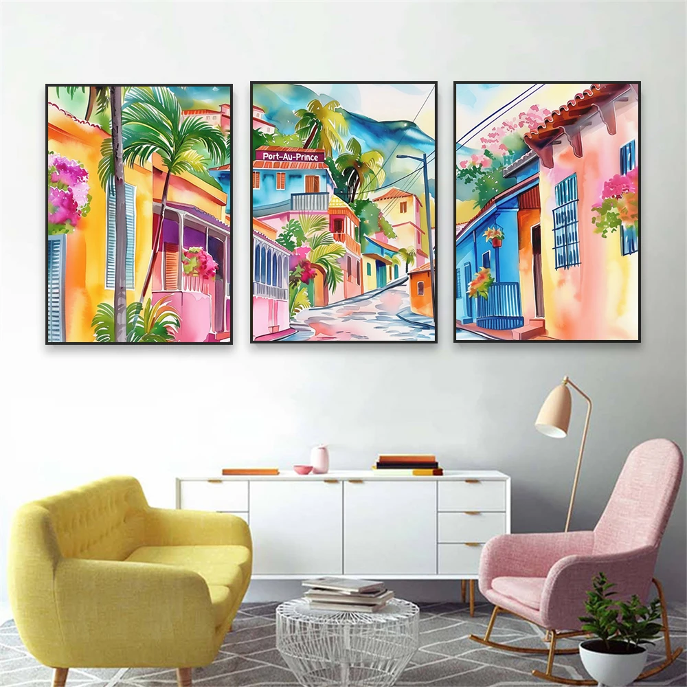 Pink Watercolor Print Haiti Travel Poster Colorful Landscape Tropical City Canvas Painting Home Living Room Bedroom Decoration
Pink Watercolor Print Haiti Travel Poster Colorful Landscape Tropical City Canvas Painting Home Living Room Bedroom Decoration