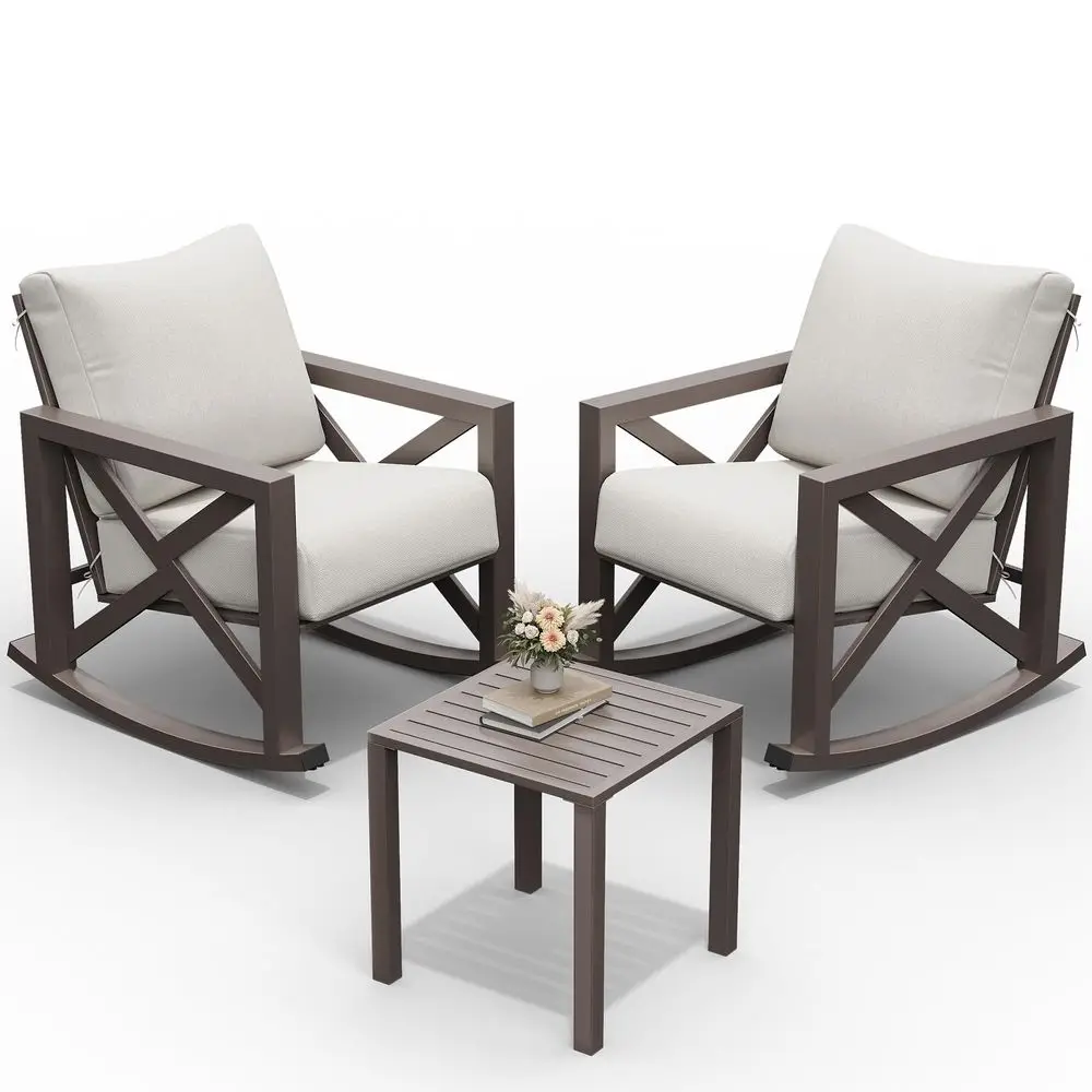 Rocking Chair Outdoor Set 2 with Coffee Table, 3 Piece Metal Rocking Bistro Set with 6.5 WaterResistant Cushions, Oversized, 35
Rocking Chair Outdoor Set 2 with Coffee Table, 3 Piece Metal Rocking Bistro Set with 6.5 WaterResistant Cushions, Oversized, 35
