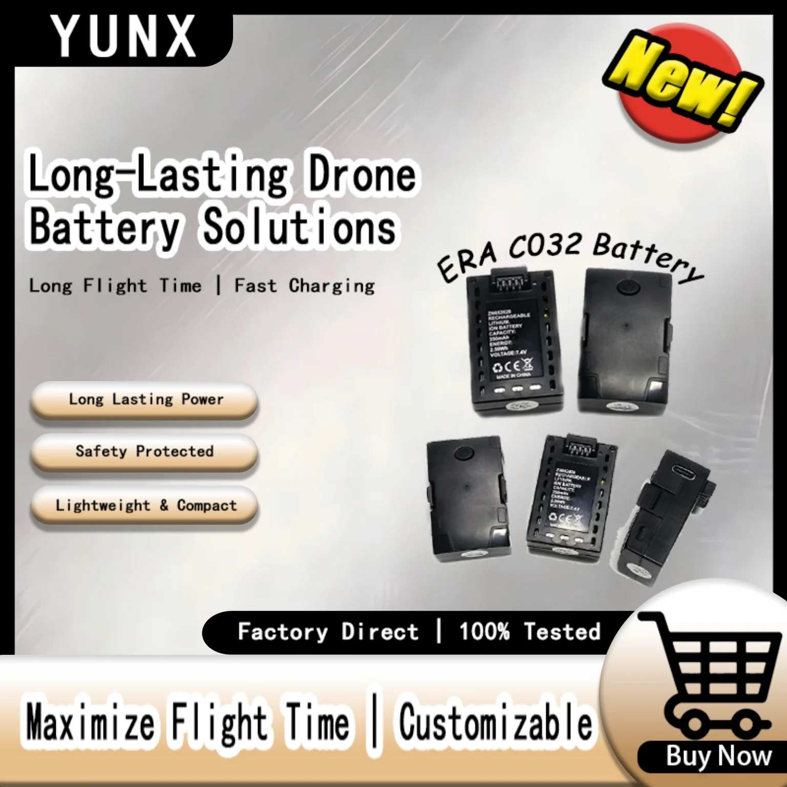 Литий-ионный аккумулятор YUNX 7.4V 350mAh, запасные части для радиоуправляемого вертолета ERA C032 Huey
Литий-ионный аккумулятор YUNX 7.4V 350mAh, запасные части для радиоуправляемого вертолета ERA C032 Huey