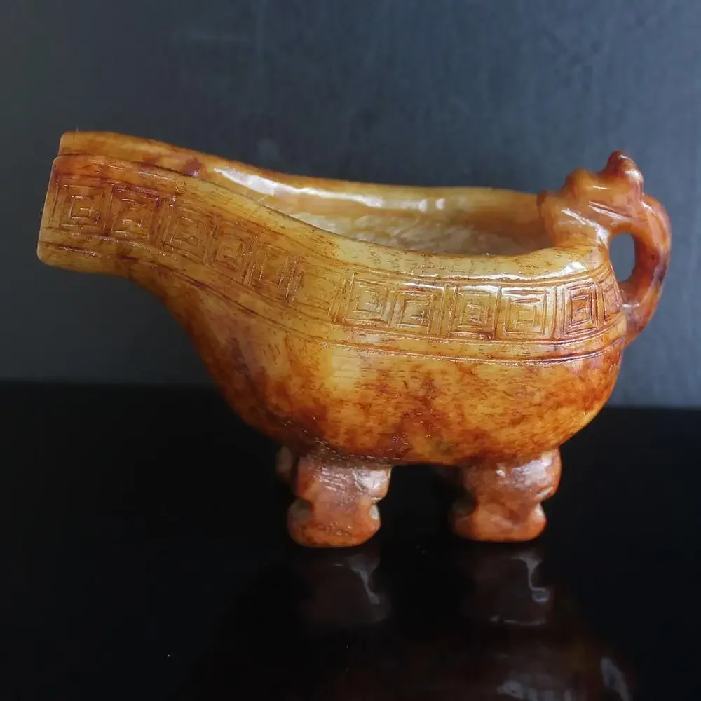 Chinese Antique Collectibles Chinese Old Jade Wine Glasses Decor with Handle
Chinese Antique Collectibles Chinese Old Jade Wine Glasses Decor with Handle