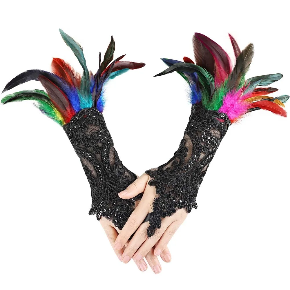 Retro Halloween Feather Gloves Gothic Wristband Sequins Feather Lace Gloves Dark Embroidery Women Halloween Arm Sleeves Festival
Retro Halloween Feather Gloves Gothic Wristband Sequins Feather Lace Gloves Dark Embroidery Women Halloween Arm Sleeves Festival