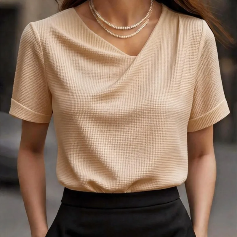 Women's Fashionable Waffle Knit Drape V Neck Shirt Short Sleeve Cuffed Office Ladies Casual Summer Tops
Women's Fashionable Waffle Knit Drape V Neck Shirt Short Sleeve Cuffed Office Ladies Casual Summer Tops