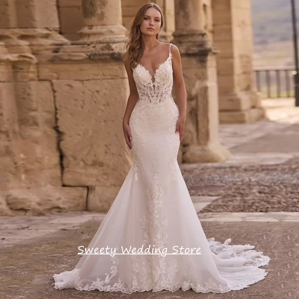Wedding Dress Mermaid Bridal Gown Customized Sexy Sleeveless Spaghetti Straps See Through Lace Applique Bride Dresses
Wedding Dress Mermaid Bridal Gown Customized Sexy Sleeveless Spaghetti Straps See Through Lace Applique Bride Dresses