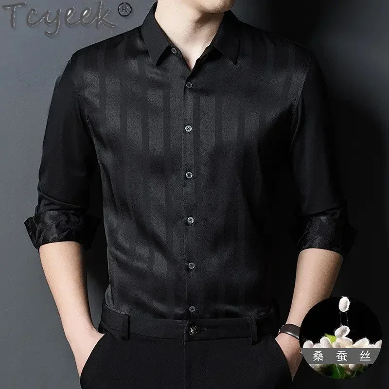2024 Tcyeek Spring Autumn s Shirts Long Sleeve Tops Business Casual Silk Shirt Men Clothing Striped Blouse Ropa Hombre Zm
2024 Tcyeek Spring Autumn s Shirts Long Sleeve Tops Business Casual Silk Shirt Men Clothing Striped Blouse Ropa Hombre Zm