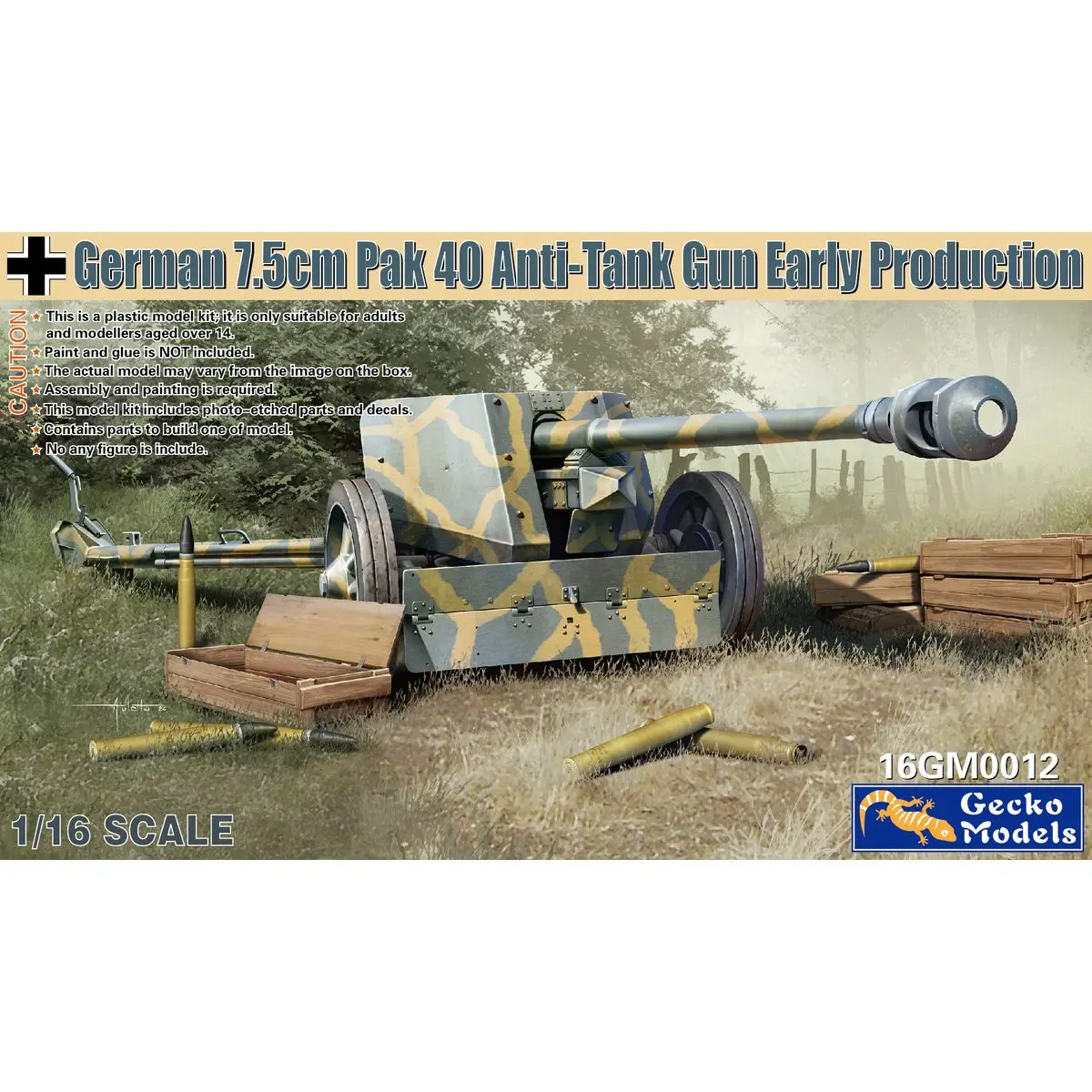 Gecko Models 16GM0012 1/16 German 7.5cm Pak 40 Anti-tank Gun (Early Production) - Scale Model Kit
Gecko Models 16GM0012 1/16 German 7.5cm Pak 40 Anti-tank Gun (Early Production) - Scale Model Kit