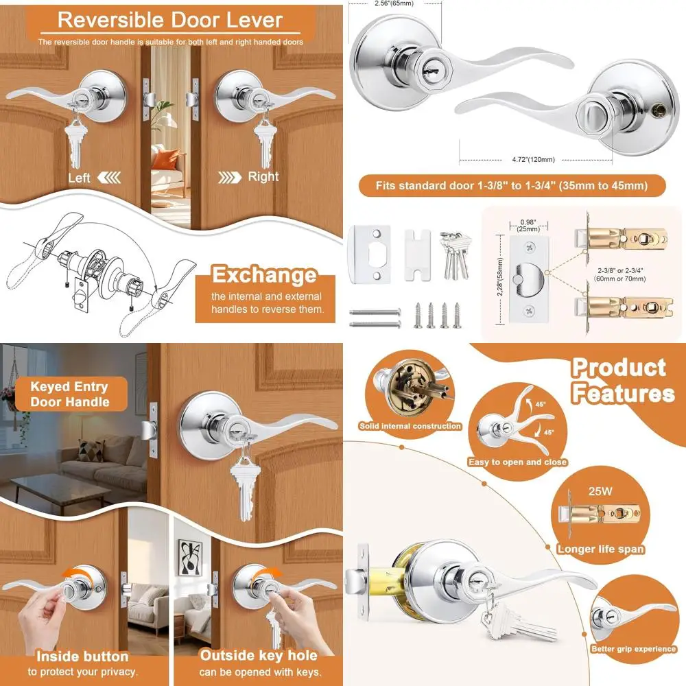 Chrome Door Handles with Lock and Keys, Wave Style, Reversible, 3-Pack
Chrome Door Handles with Lock and Keys, Wave Style, Reversible, 3-Pack