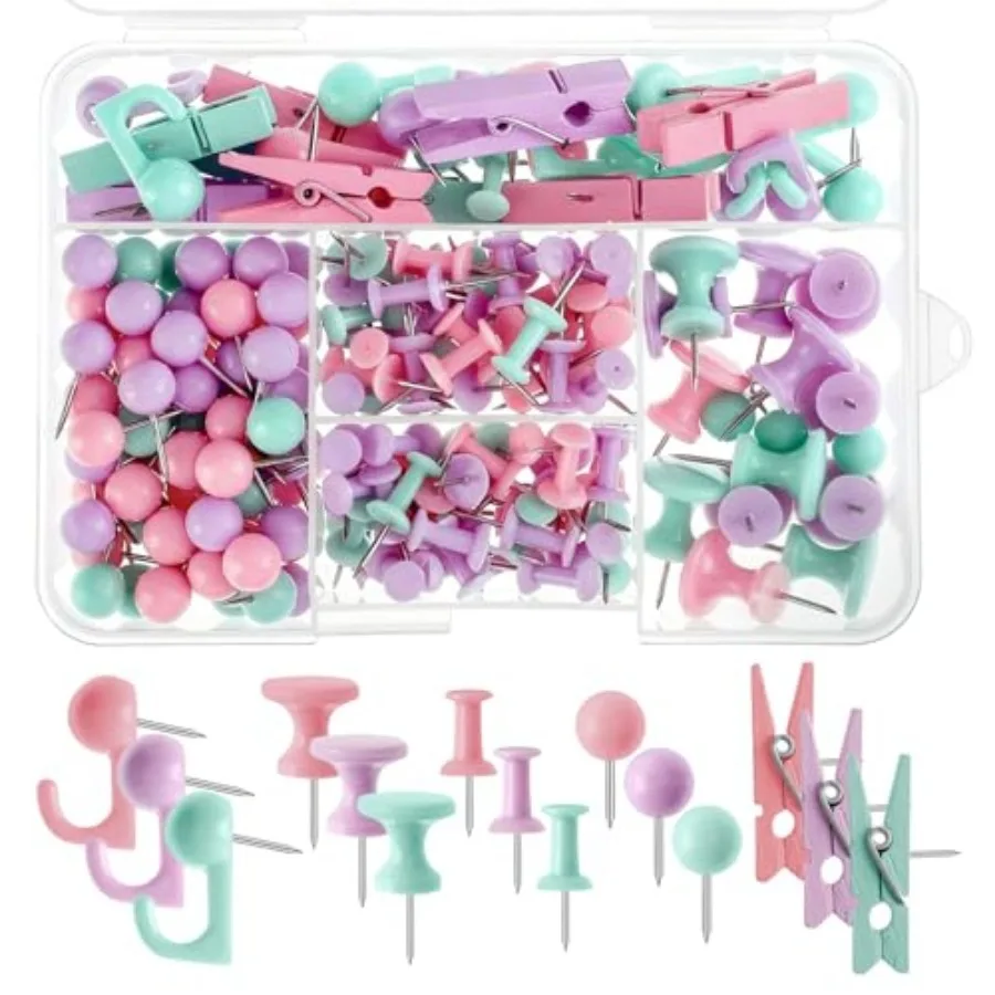 200 Pieces Push Pins Set, 5 Types Thumb Tacks Cute Decorative Push Pins for Wall Cork Board Bulletin Boards with Storage Box
200 Pieces Push Pins Set, 5 Types Thumb Tacks Cute Decorative Push Pins for Wall Cork Board Bulletin Boards with Storage Box