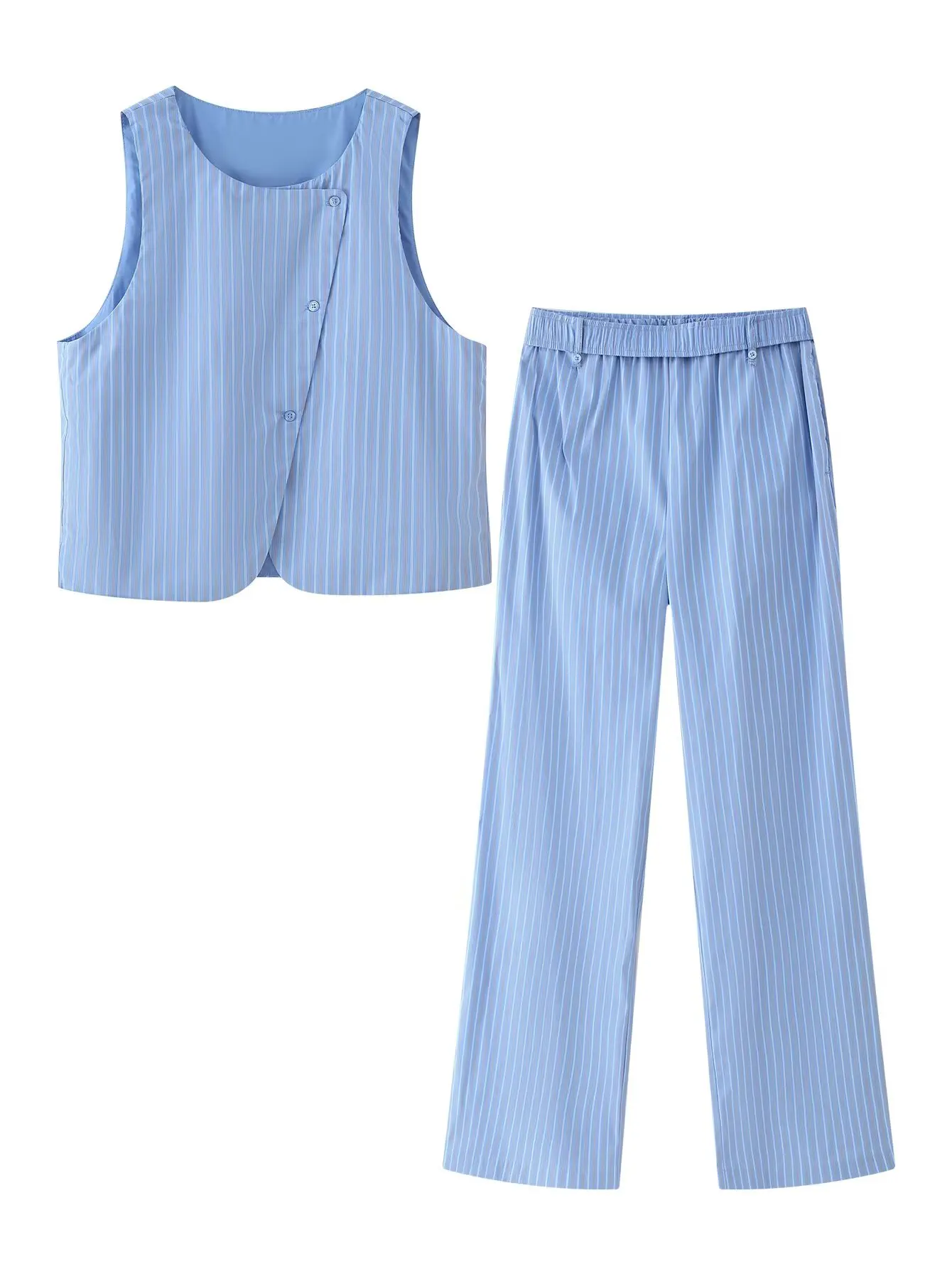 Taop&Za 2025 Women's Sleeveless Striped Vest and Wide - Leg Pants Set with Asymmetric Button Detail for Spring - Summer
Taop&Za 2025 Women's Sleeveless Striped Vest and Wide - Leg Pants Set with Asymmetric Button Detail for Spring - Summer