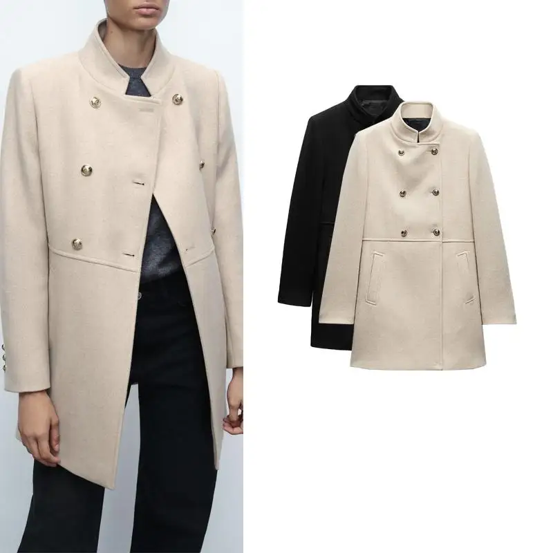 Autumn Winter New Gold Button Decor Double Row Button Coat Outerwear Street Sle Slim Fit Long Sve mid Length Pure Color
Autumn Winter New Gold Button Decor Double Row Button Coat Outerwear Street Sle Slim Fit Long Sve mid Length Pure Color