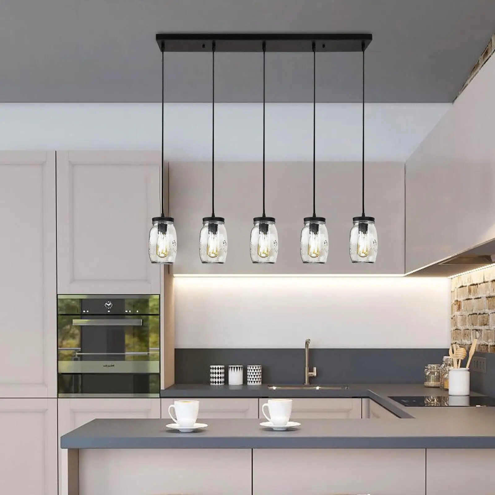 Island Pendant Light 5-Light Glass Mason Jar Kitchen Ceiling Light Fixture Decor
Island Pendant Light 5-Light Glass Mason Jar Kitchen Ceiling Light Fixture Decor