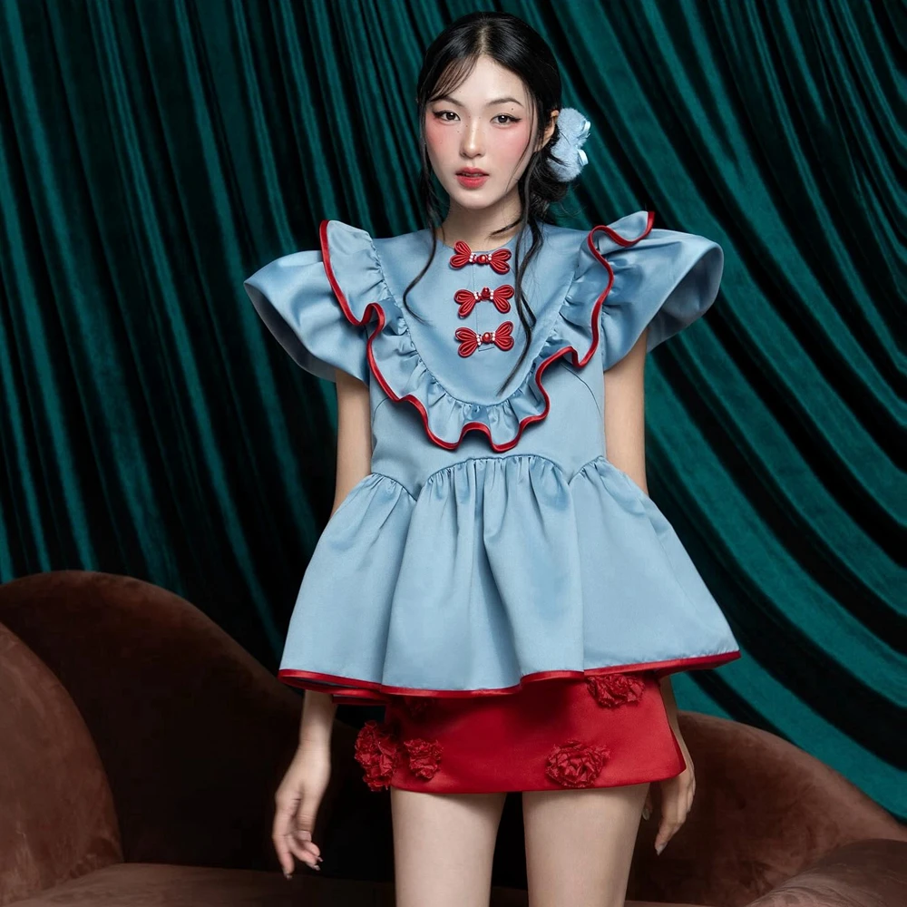 Newest Satin Two Pieces A-Line Party Dress with Red Floral Pretty Puffy Taffeta Mini Cocktail Prom Gowns Women Summer Dressing
Newest Satin Two Pieces A-Line Party Dress with Red Floral Pretty Puffy Taffeta Mini Cocktail Prom Gowns Women Summer Dressing