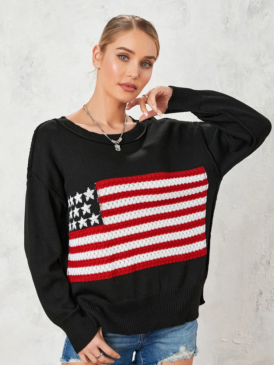 Women Autumn Winter Knit Sweater America US Flag Print Long Sleeve Crewneck Loose Knitwear Female Casual Jumpers Pullovers Tops
Women Autumn Winter Knit Sweater America US Flag Print Long Sleeve Crewneck Loose Knitwear Female Casual Jumpers Pullovers Tops