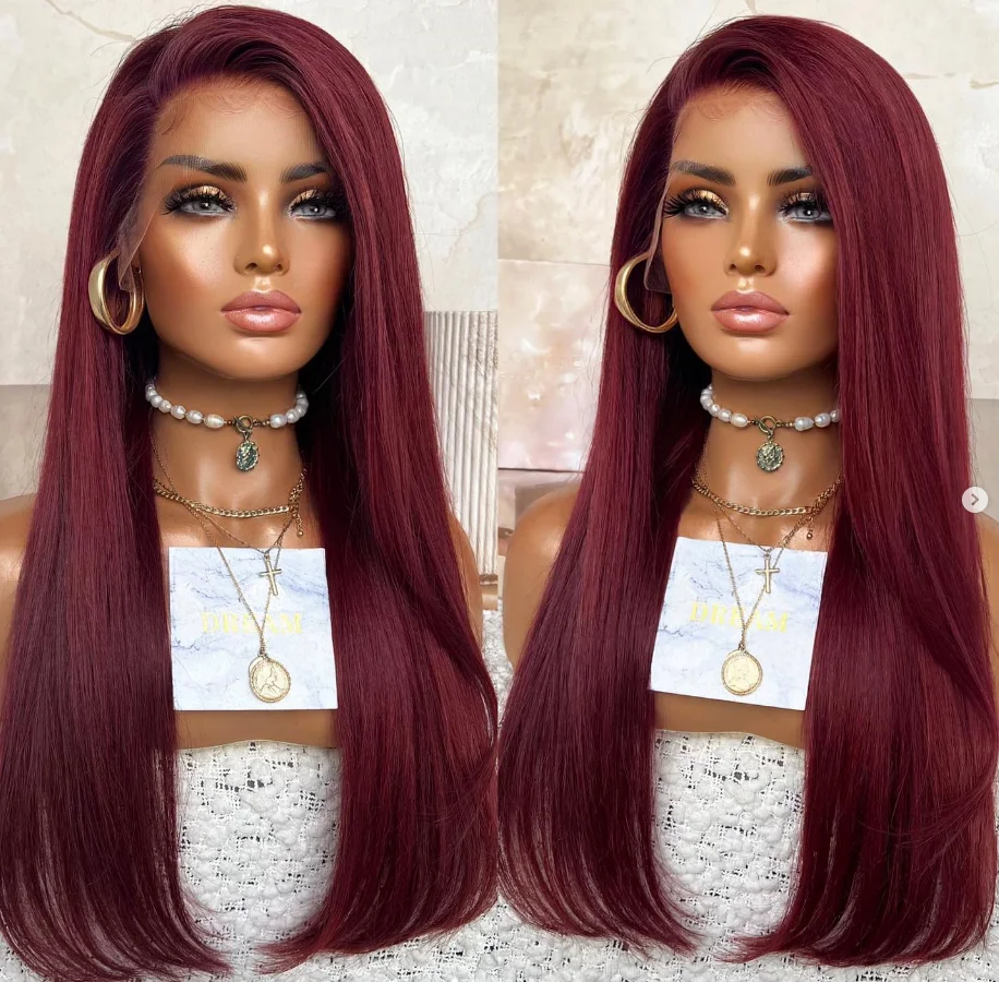 Wine Red Synthetic Long Straight Hair HD Transparent Lace Wig Burgundy Red Breathable Heat Resistant Non-Glue Party Cosplay Wig
Wine Red Synthetic Long Straight Hair HD Transparent Lace Wig Burgundy Red Breathable Heat Resistant Non-Glue Party Cosplay Wig
