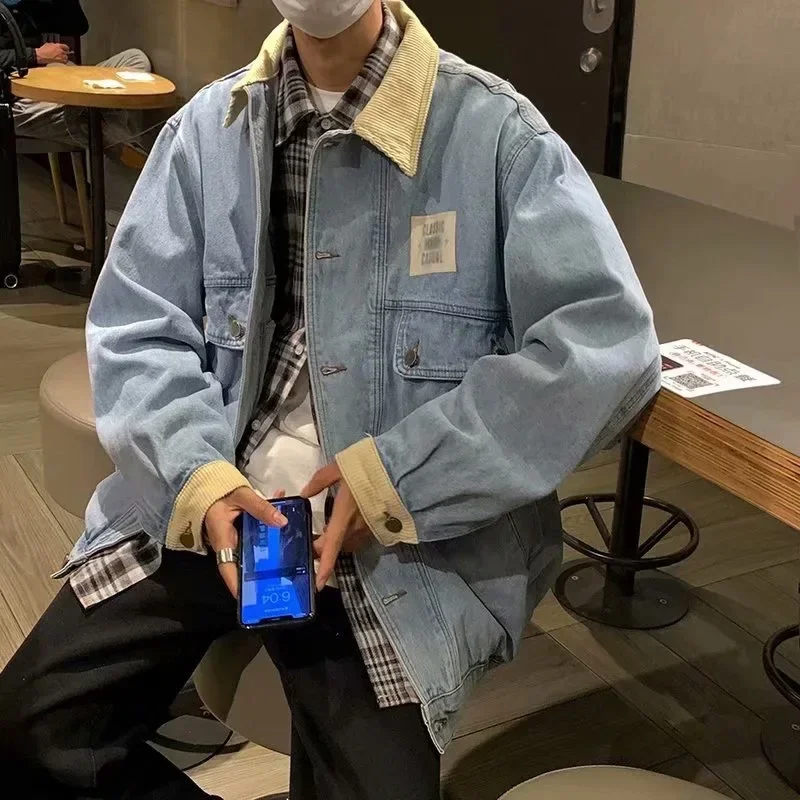 Pop Japanese Vintage Loose Lapel Patchwork Denim Jacket, Men's Spring And Autumn Harbor Breeze Handsome Casual Single Breasted C
Pop Japanese Vintage Loose Lapel Patchwork Denim Jacket, Men's Spring And Autumn Harbor Breeze Handsome Casual Single Breasted C